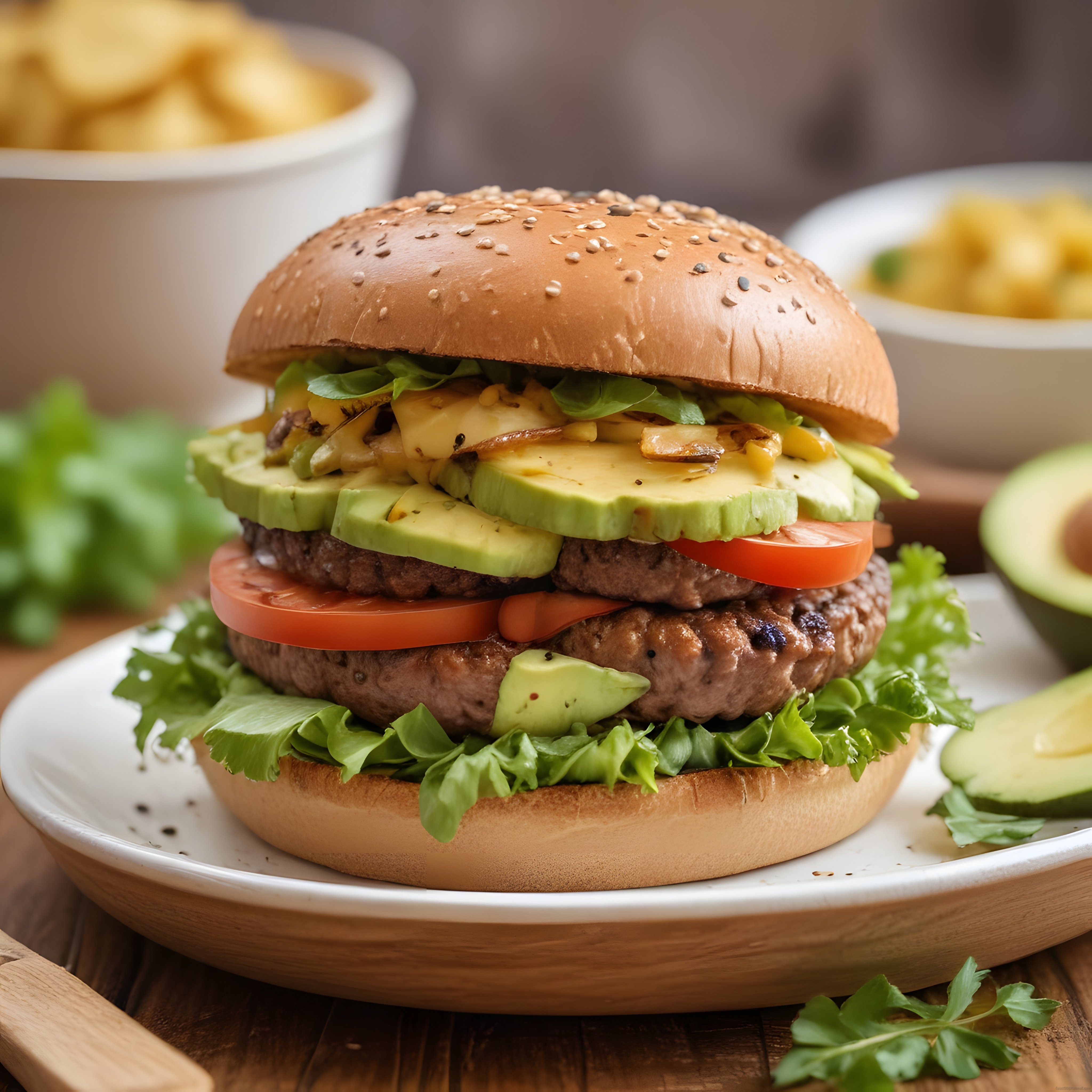 Taze Avokadolu Çift Katlı Hamburger: Ev Yapımı Nefis Burger Tarifi ve Sunum