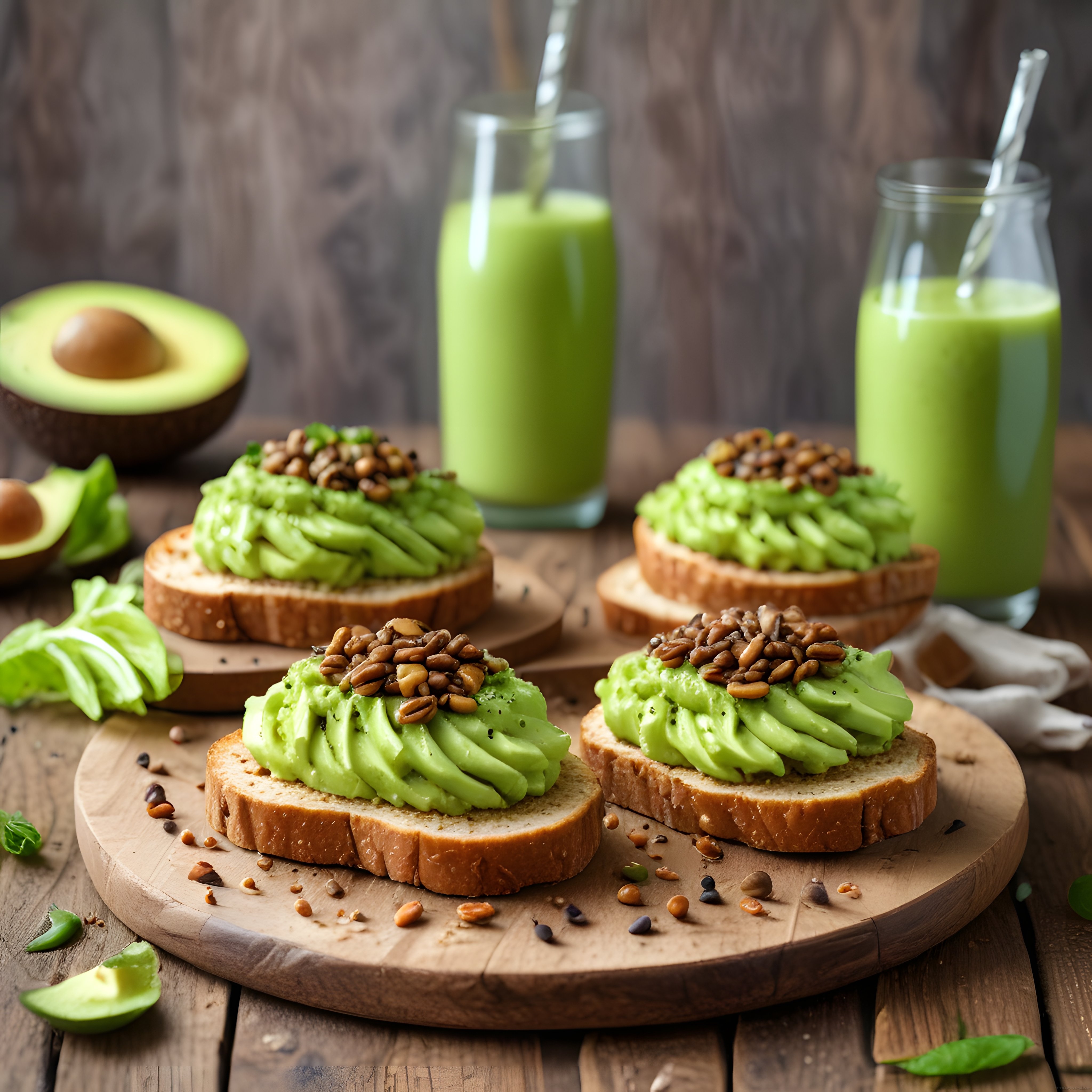 Taze Avokadolu Ekmek Üzeri ve Yeşil Smoothie ile Sağlıklı Kahvaltı