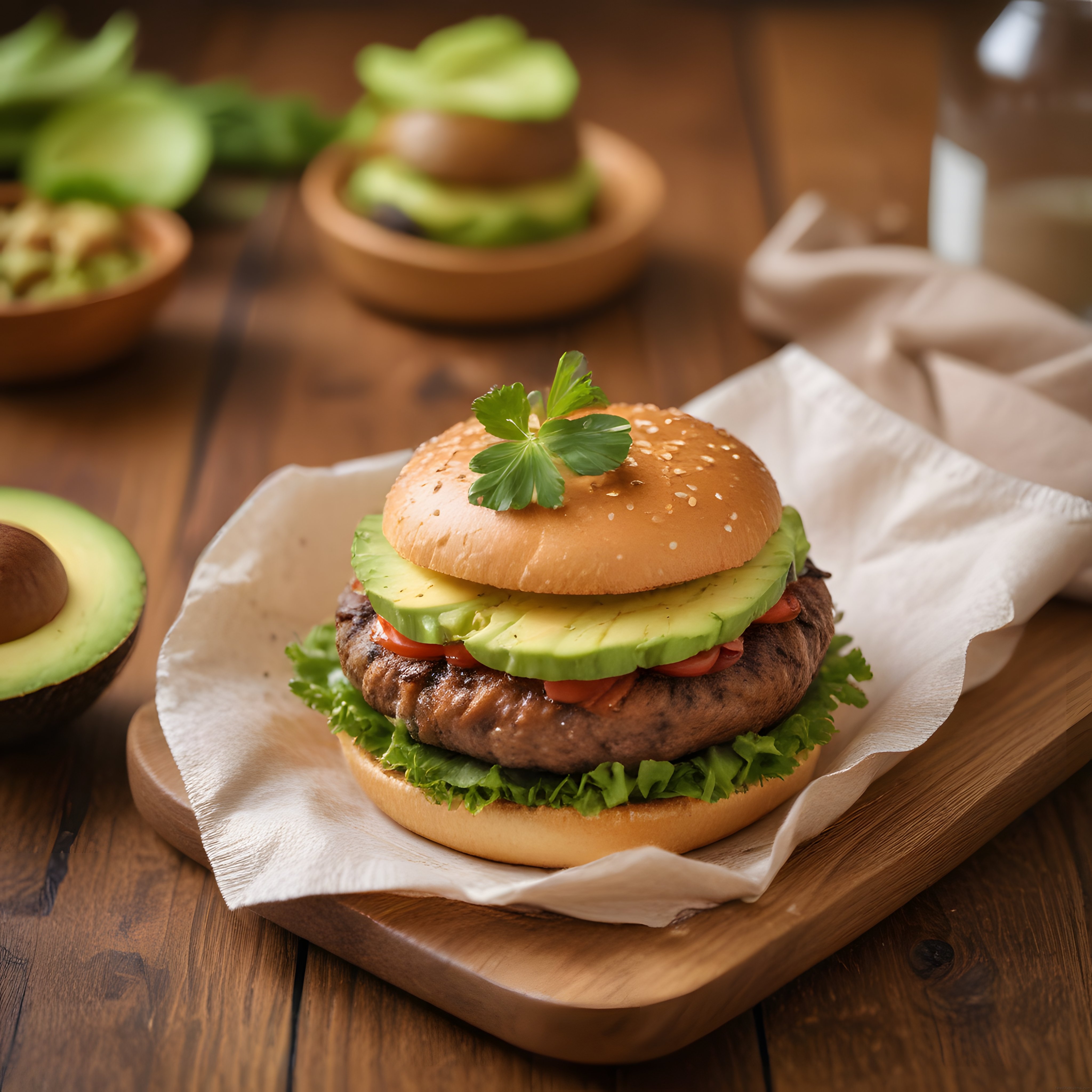 Taze Avokadolu Ev Yapımı Hamburger: Sağlıklı Burger Tarifi ve Mutfak Sunumu