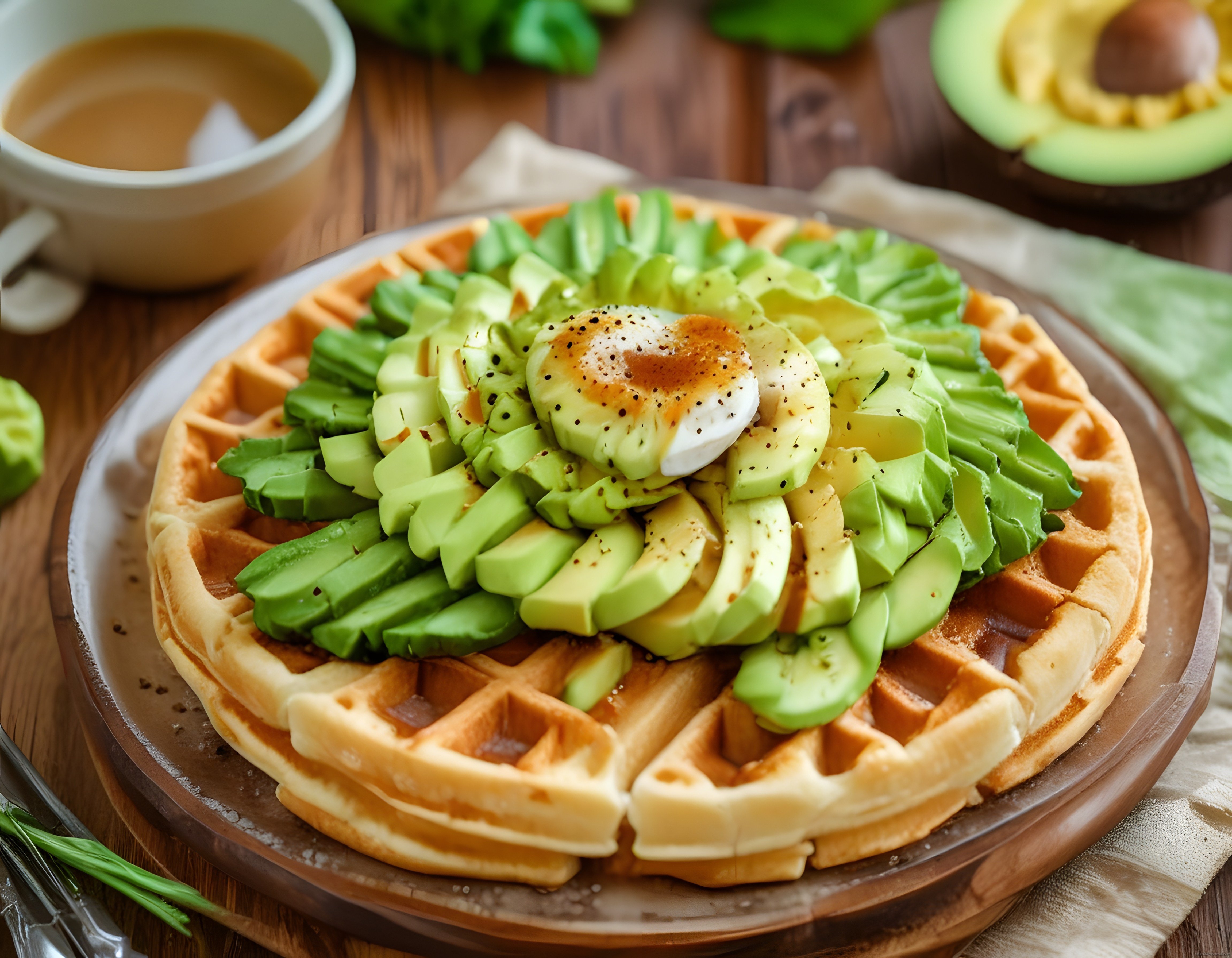 Taze Avokadolu ve Baharatlı Yumurtalı Waffle ile Kahvaltı Sofrası