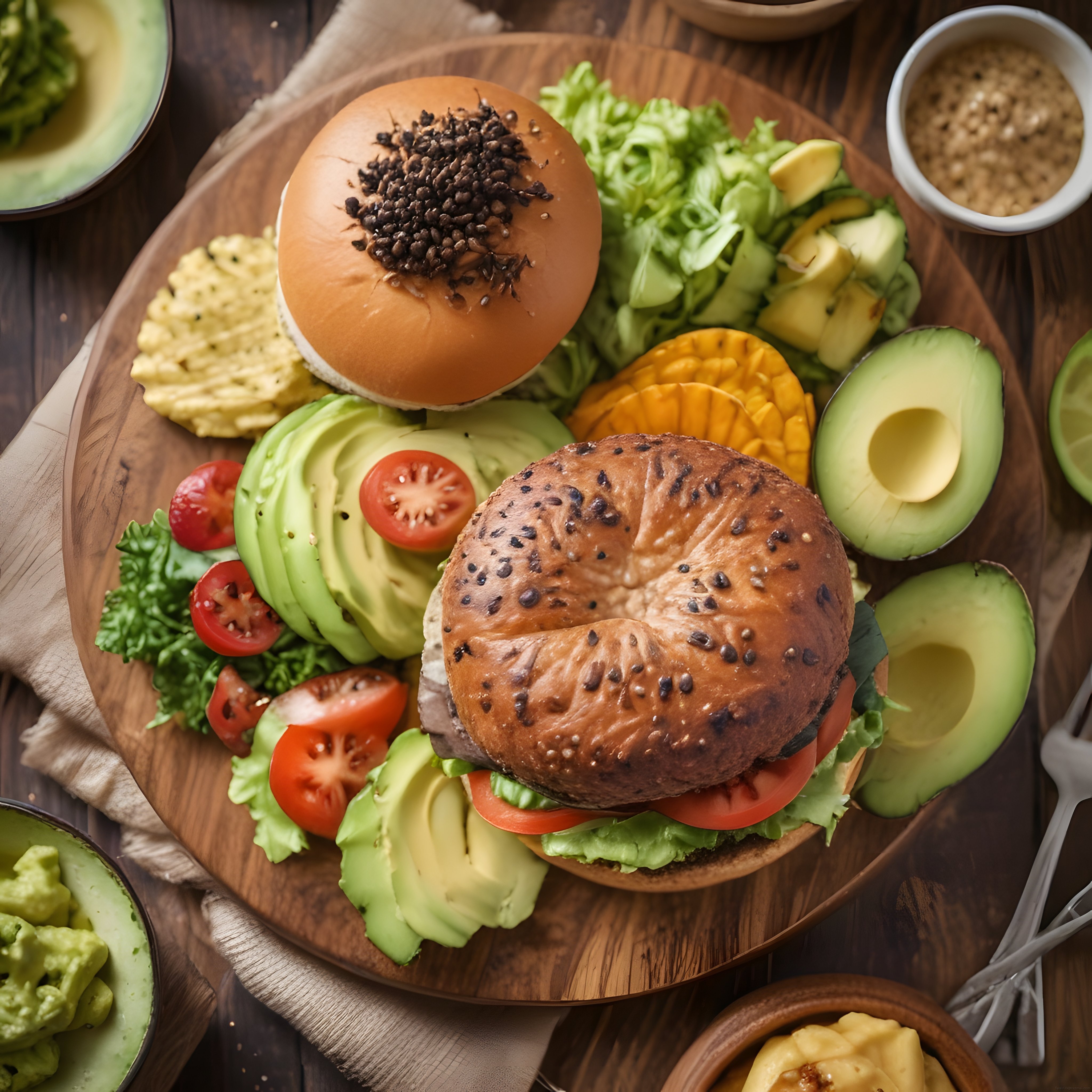 Taze Avokadolu ve Domatesli Bagel Sandviç ile Sağlıklı Kahvaltı Sunumu