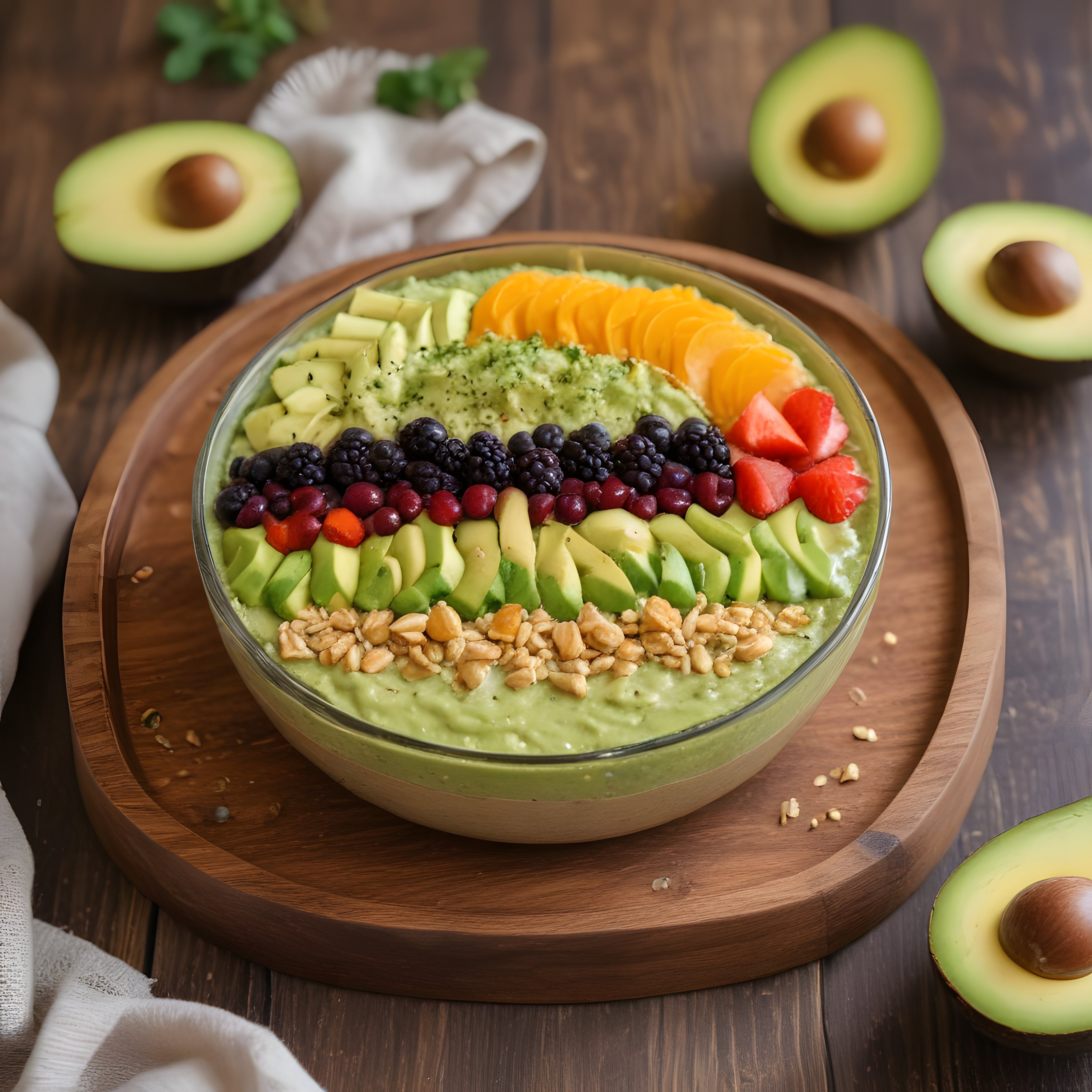 Taze Avokadolu ve Orman Meyveli Sağlıklı Smoothie Bowl Kahvaltısı