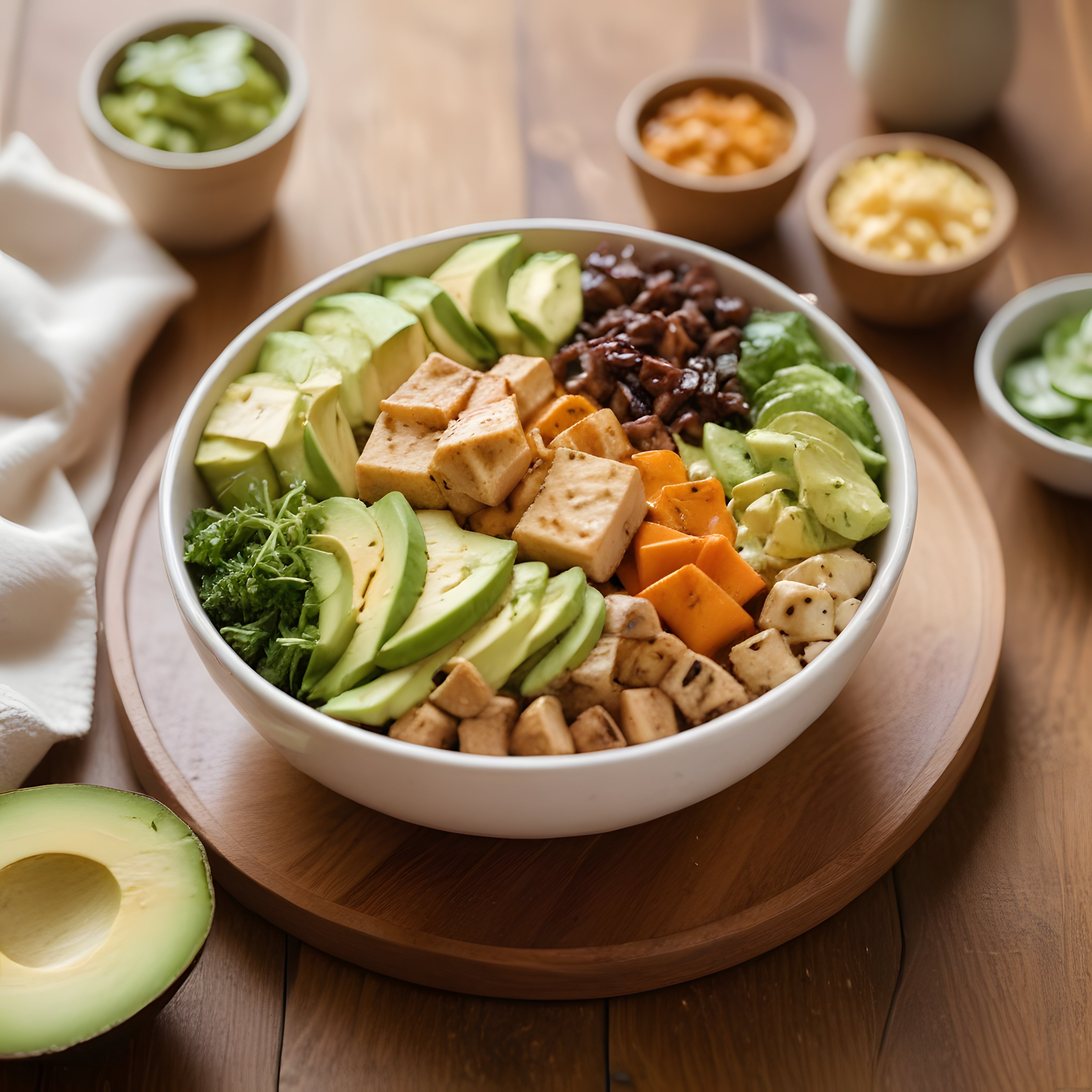 Taze Avokadolu ve Tofulu Renkli Vegan Bowl: Sağlıklı Beslenme Fikri