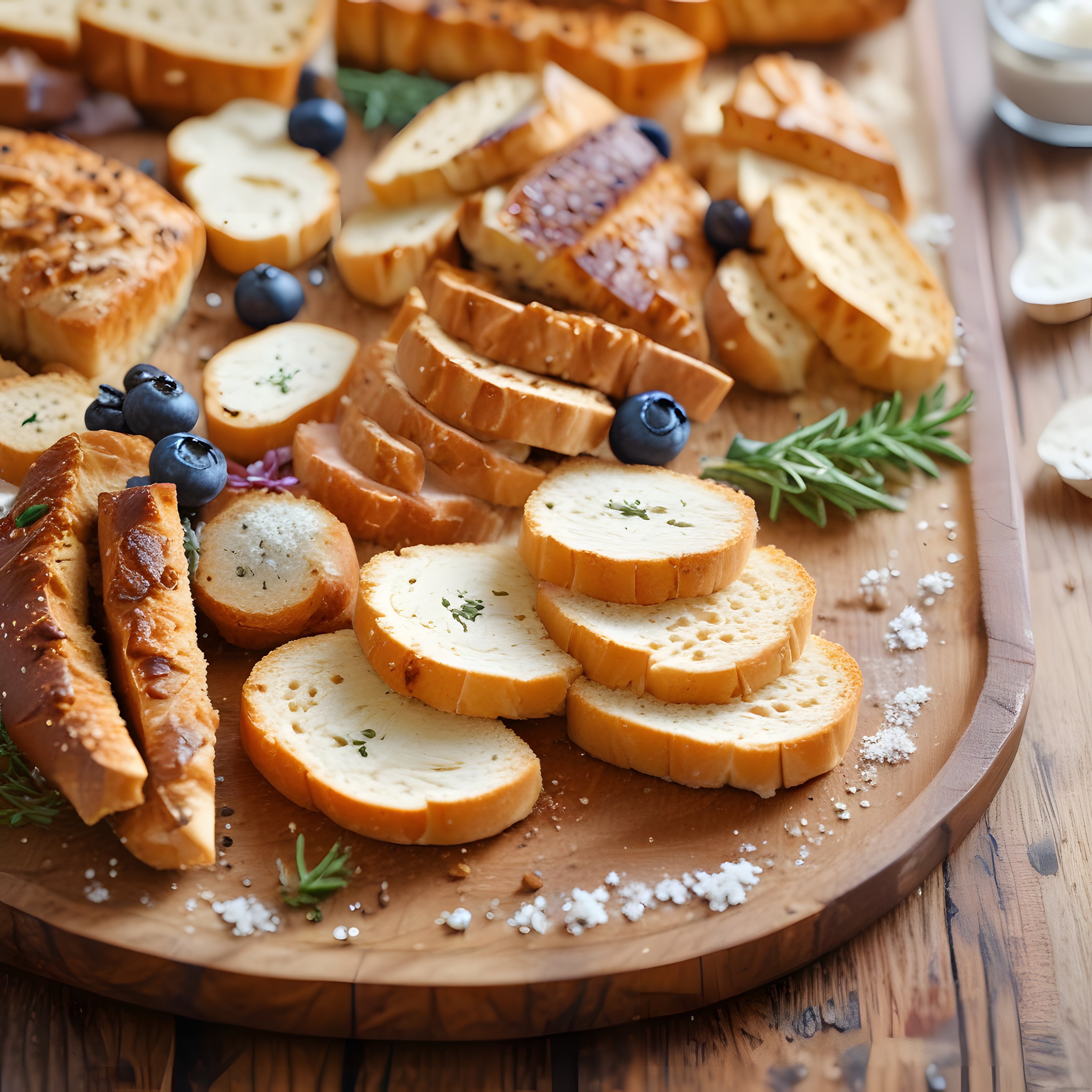 Taze Baget Ekmek Dilimleri, Yaban Mersini ve Biberiyeli Şık Sunum