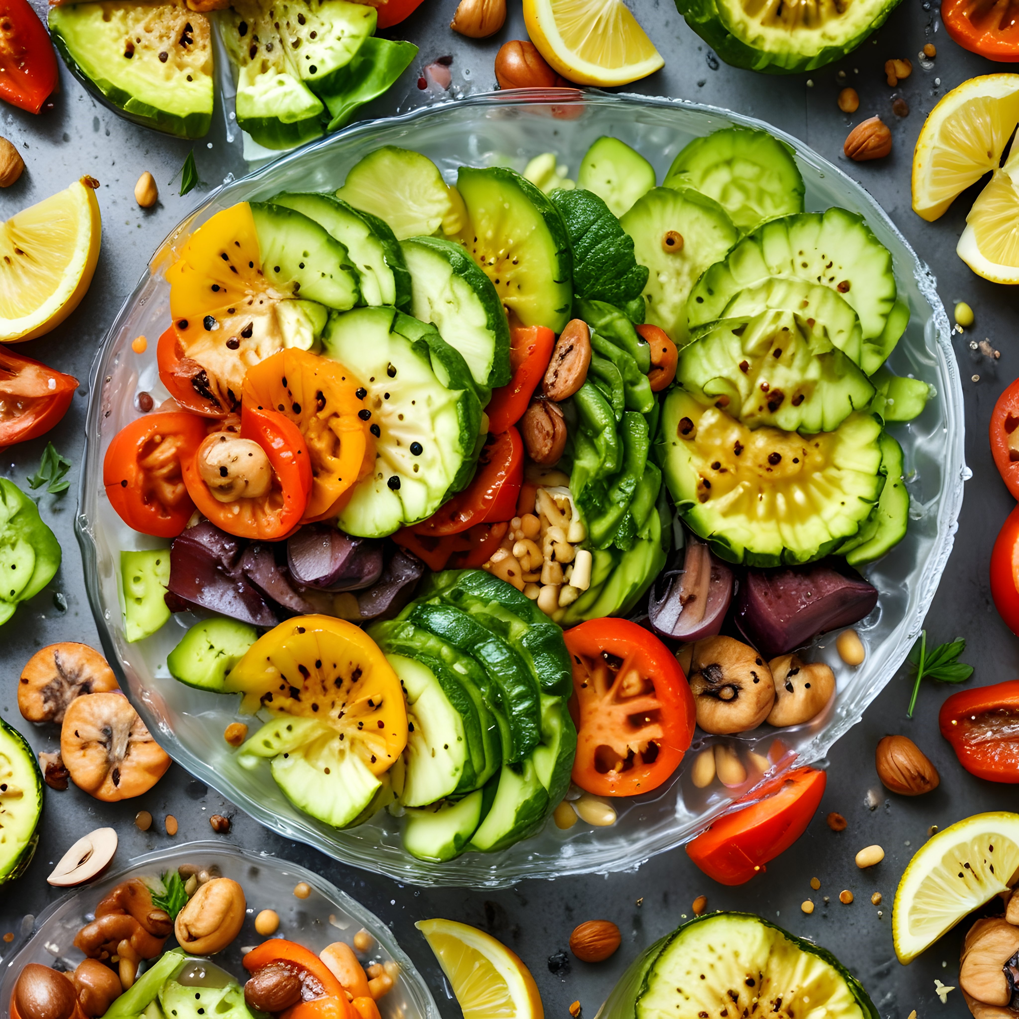 taze bahçe salatası: avokadolu domatesli limon soslu vegan kase