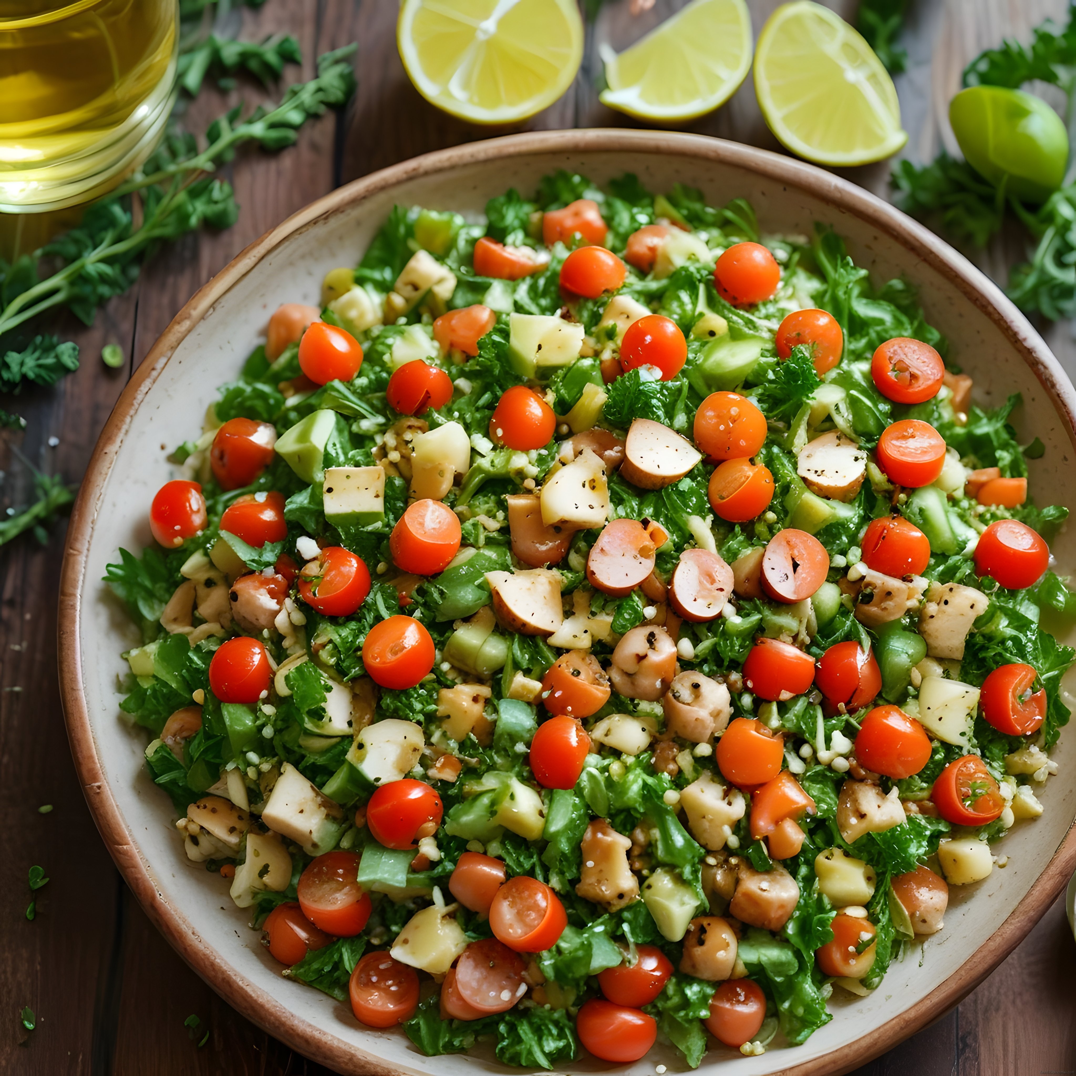 Taze Bahçe Salatası: Domates, Avokado ve Limon Soslu Akdeniz Tabağı