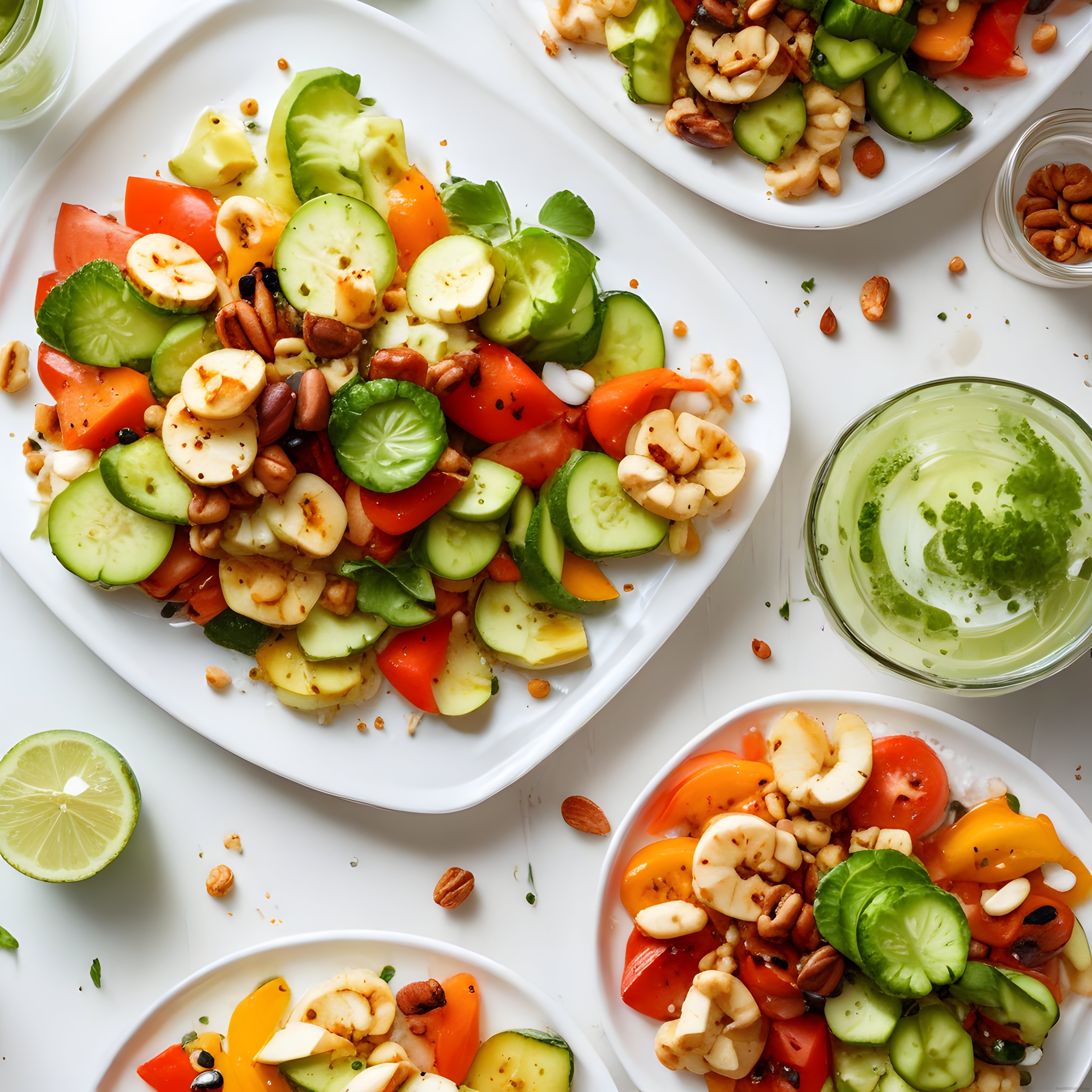 Taze Bahçe Salatası: Domates, Salatalık ve Kuru Yemişli Sağlıklı Sunum