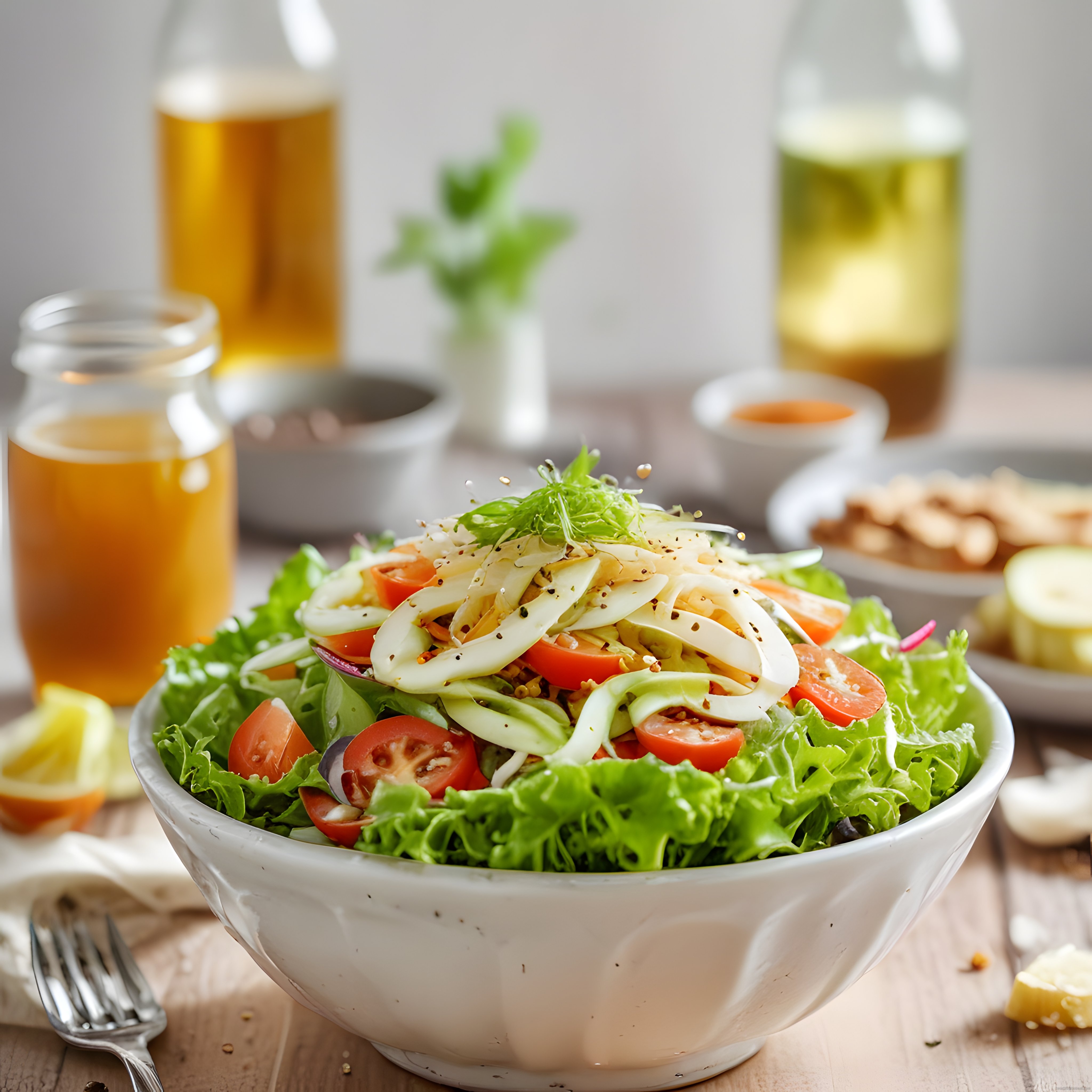 Taze Bahçe Salatası ve Özel Soslarıyla Sağlıklı Akşam Yemeği Sunumu