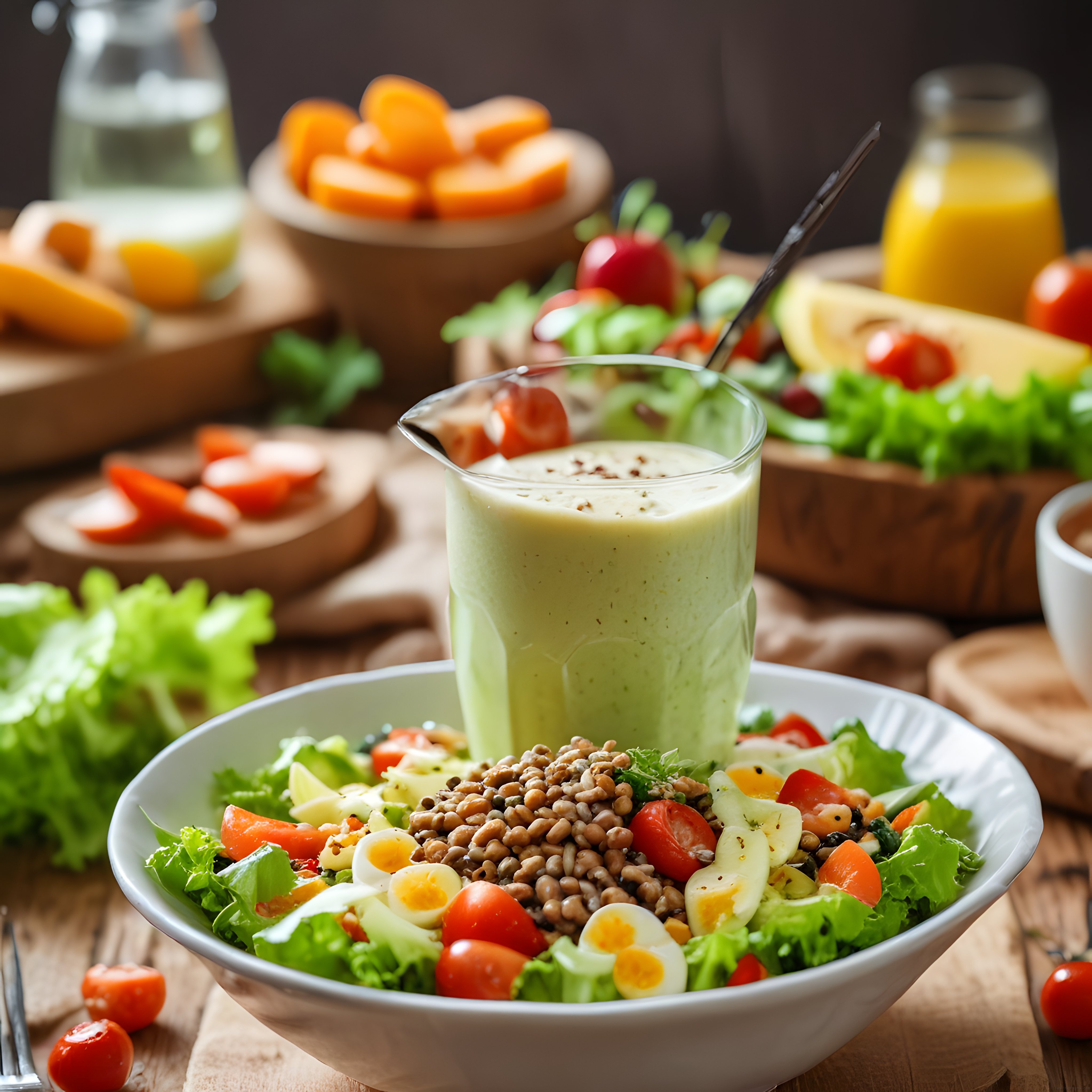 Taze Bahçe Salatası ve Yeşil Smoothie ile Sağlıklı Beslenme Konsepti