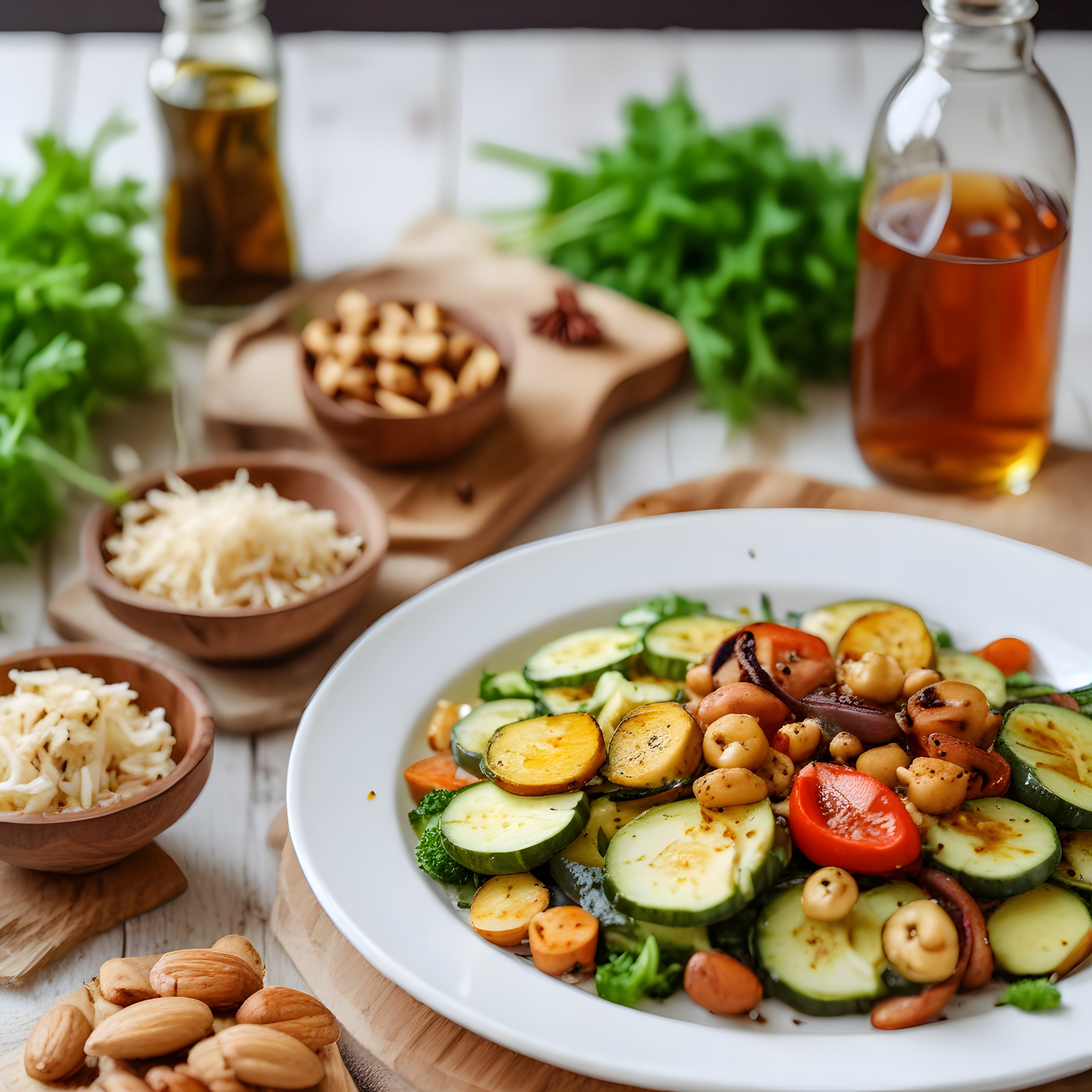 Taze Bahçe Sebzeleri ve Nohutla Hazırlanan Sağlıklı Renkli Salata