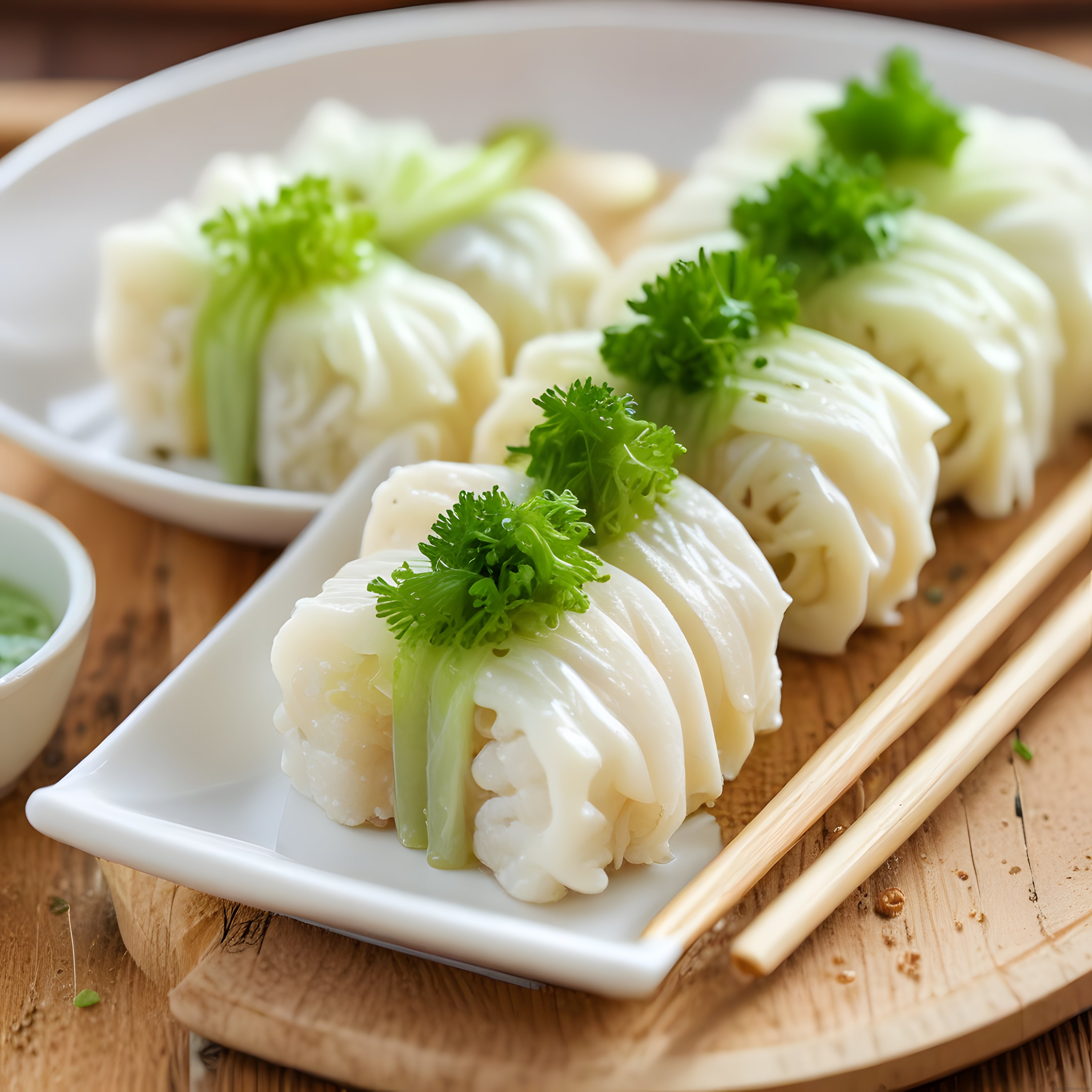 Taze Buğulanmış Asya Mantısı: Yarı Saydam Hamurlu Sebzeli Dim Sum Sunumu
