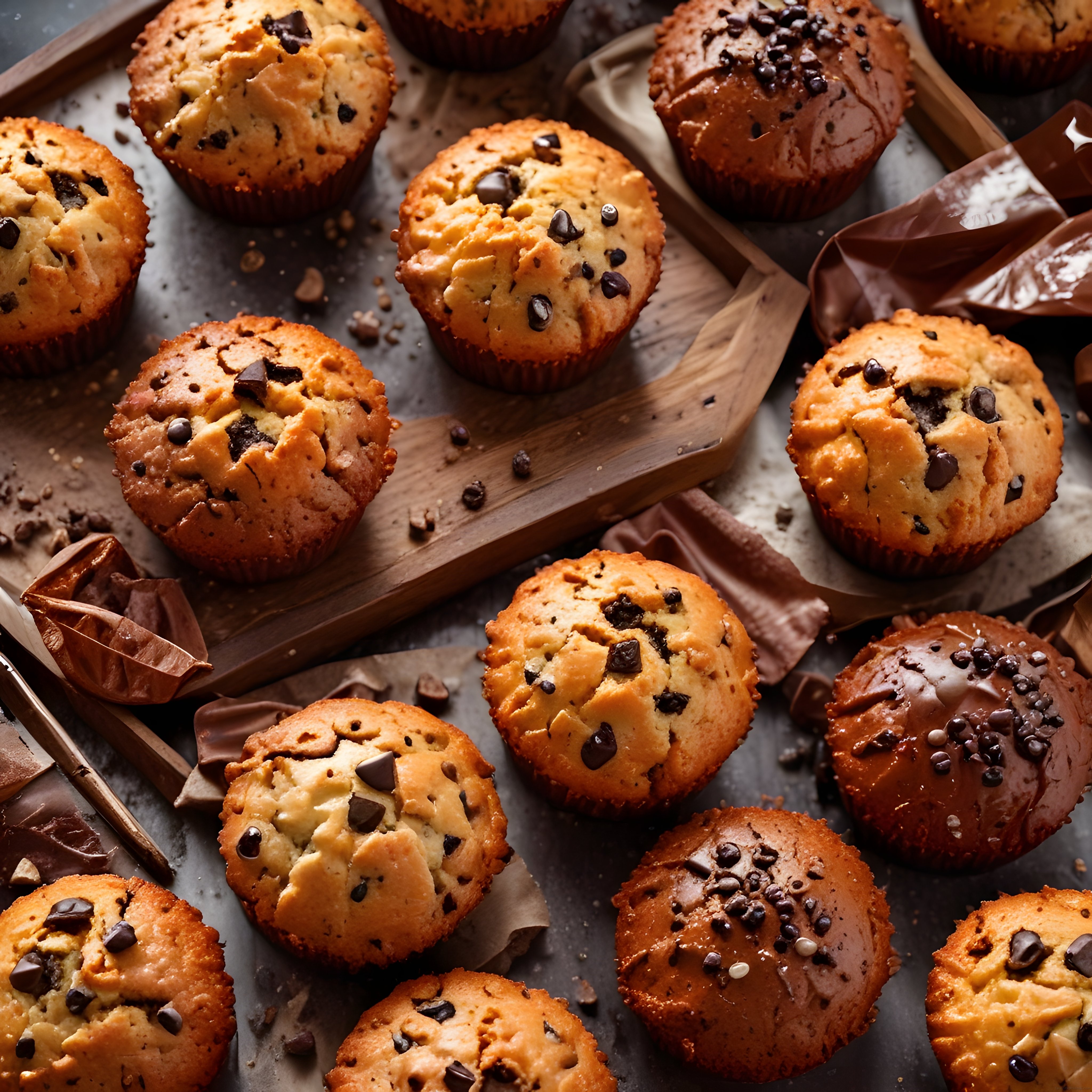 Taze Çikolatalı Muffinler ve Erimiş Çikolata Parçaları Arka Plan Görseli