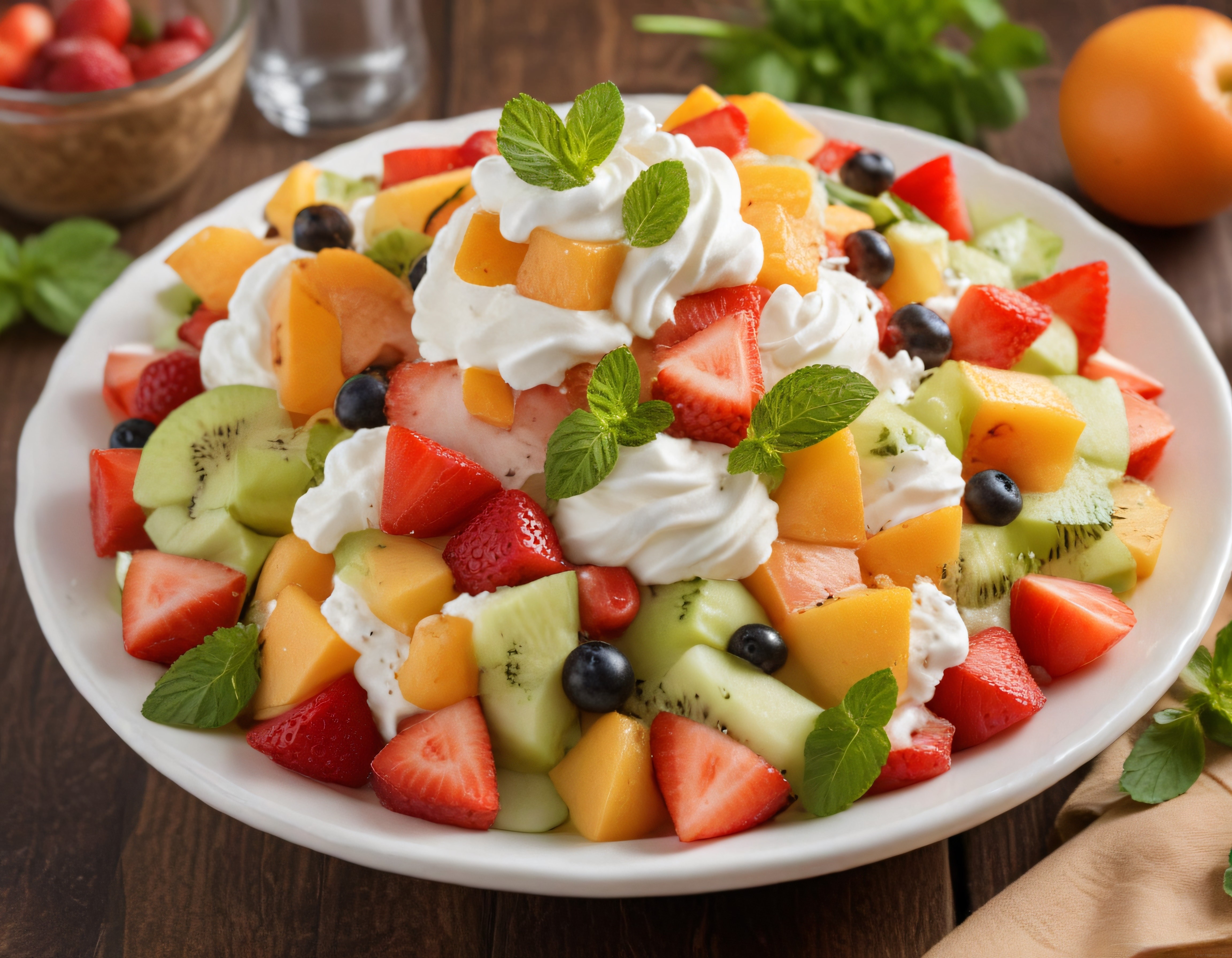 Taze Çilek Kivi ve Kavunlu Meyve Salatası Kremalı Sağlıklı Tatlı Tarifi