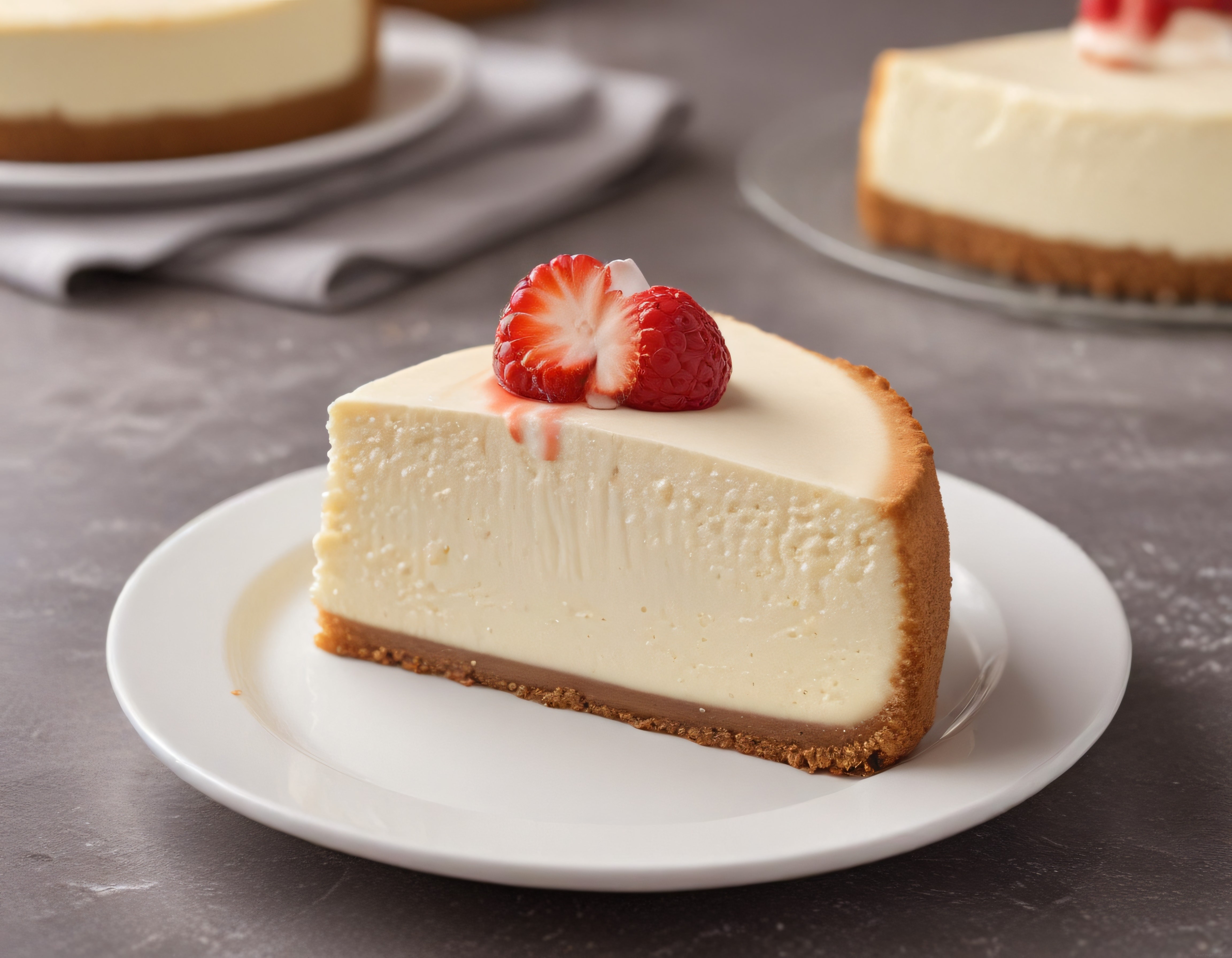 Taze Çilek ve Ahududu Süslemeli Kremalı Cheesecake Dilim Sunumu