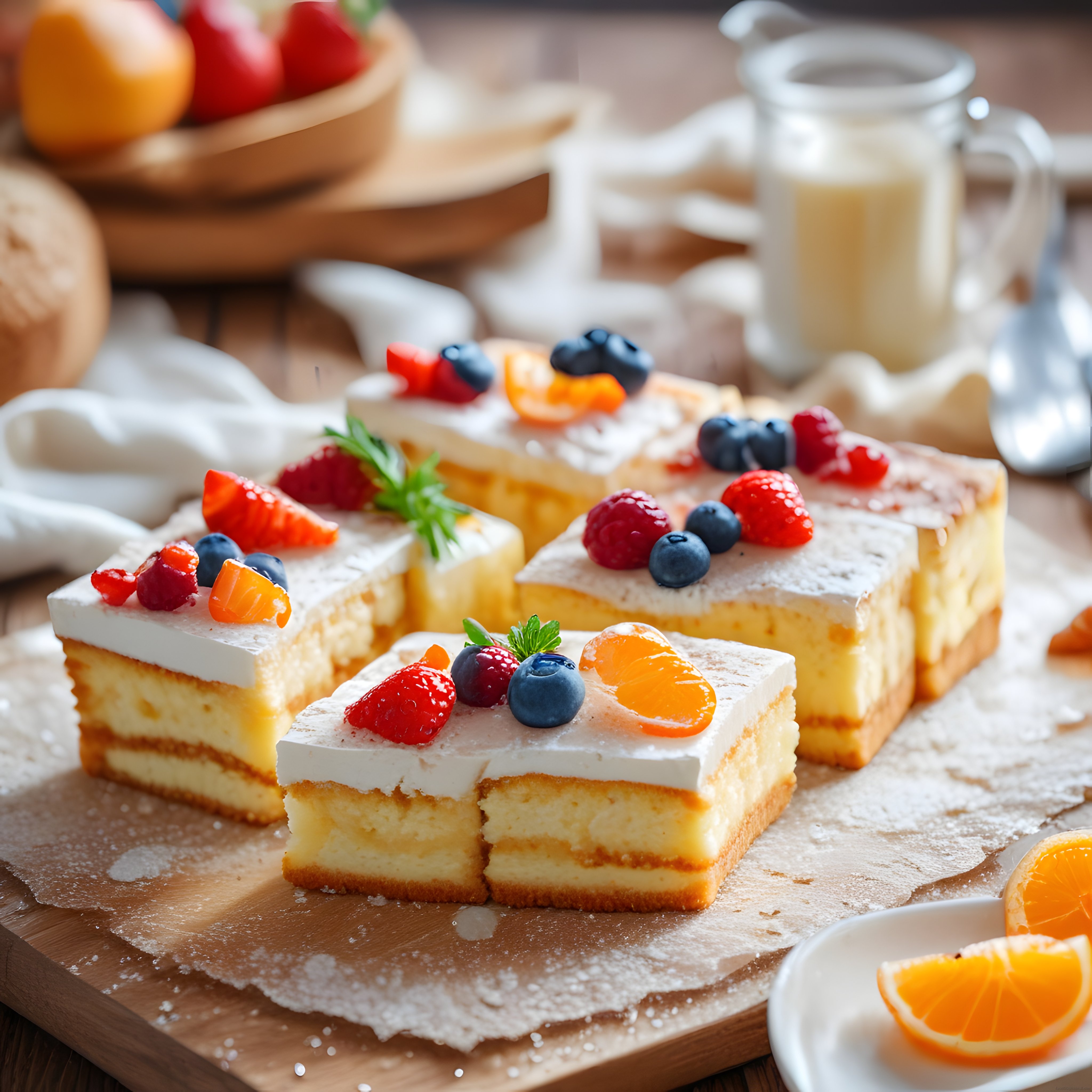 Taze çilek ve orman meyveli kremalı cheesecake dilimleri rustik sunumda