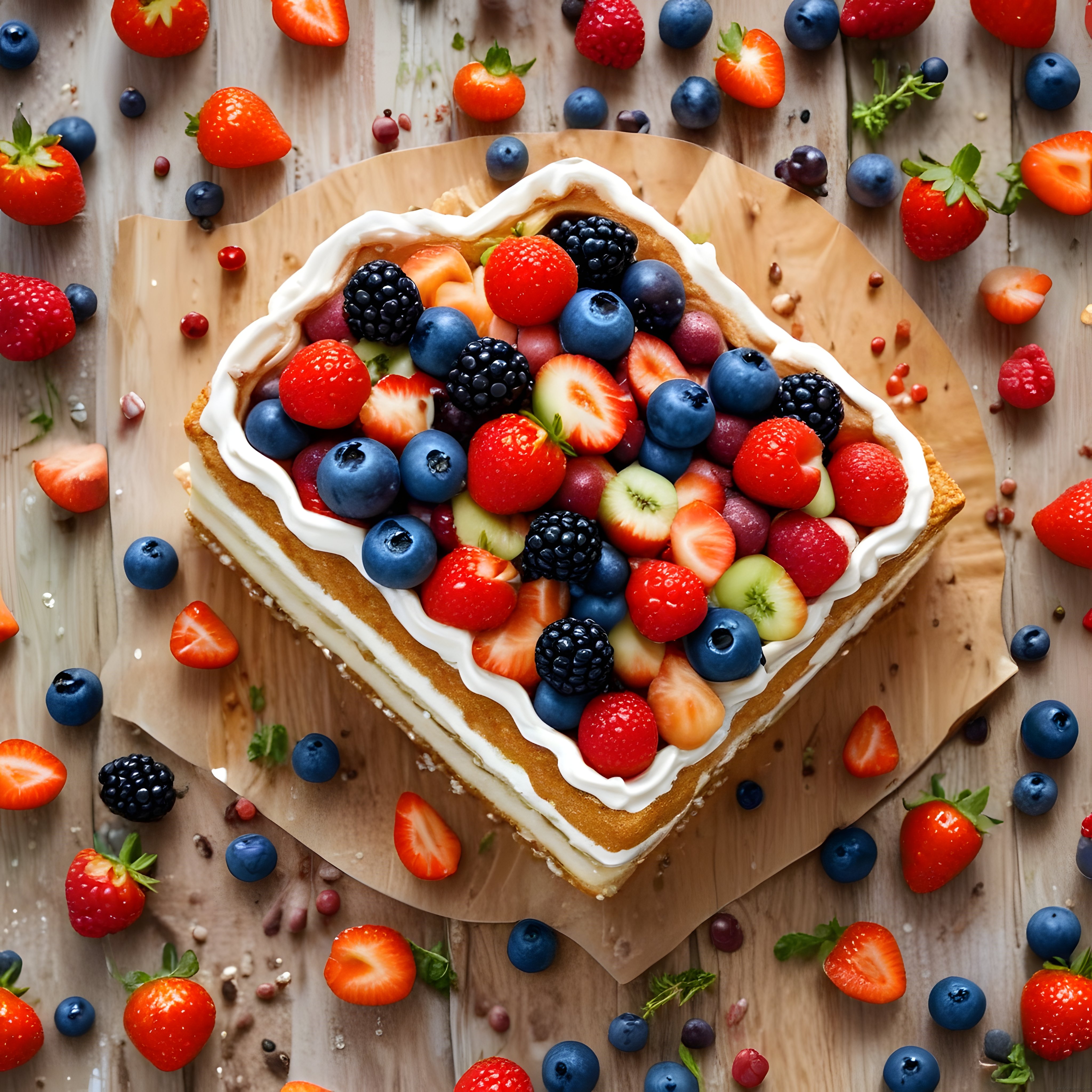 Taze çilek yaban mersini böğürtlen ve kivi ile süslenmiş meyveli tart pasta