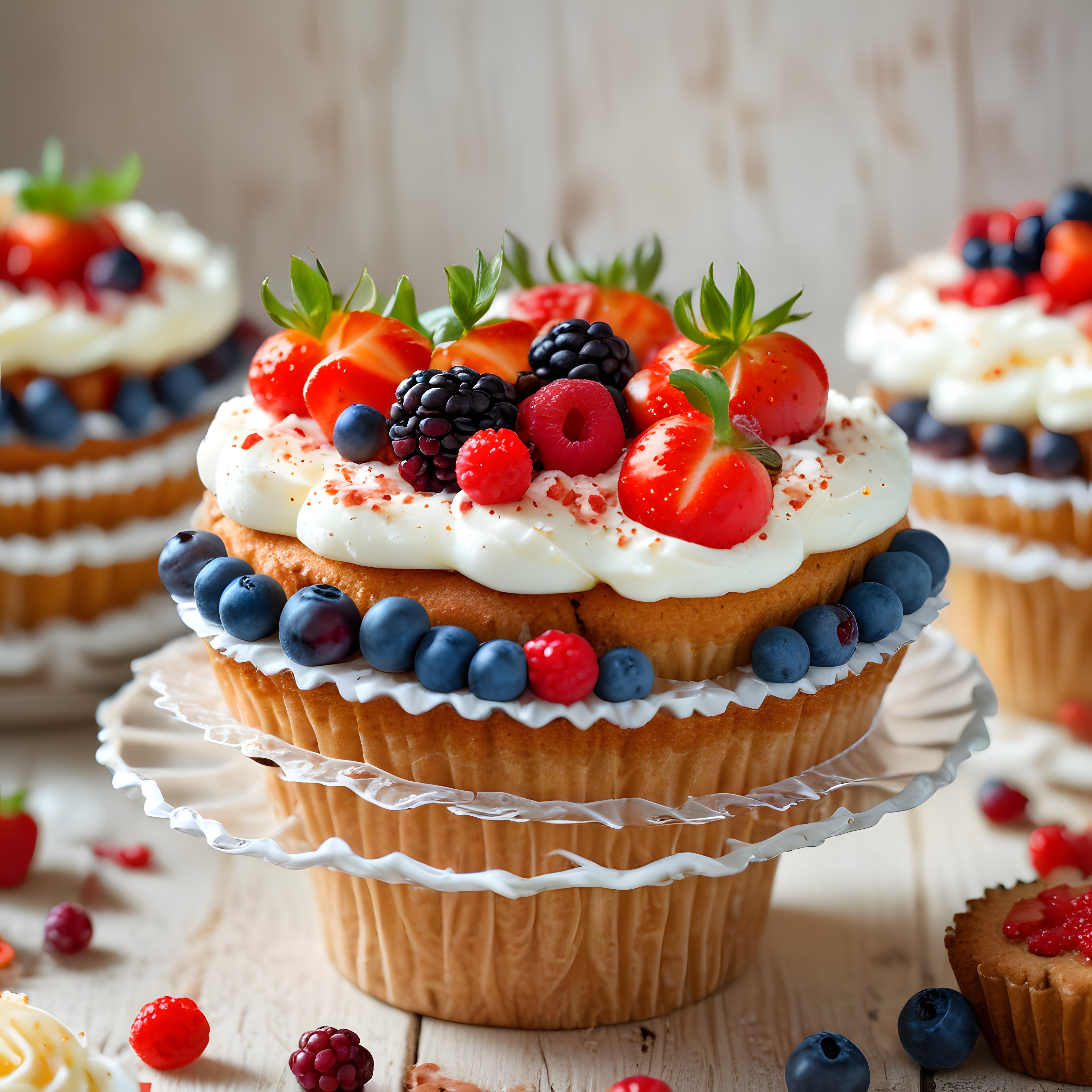 Taze Çilekli Böğürtlenli Cupcake: Kremalı Ev Yapımı Tatlı Sunumu