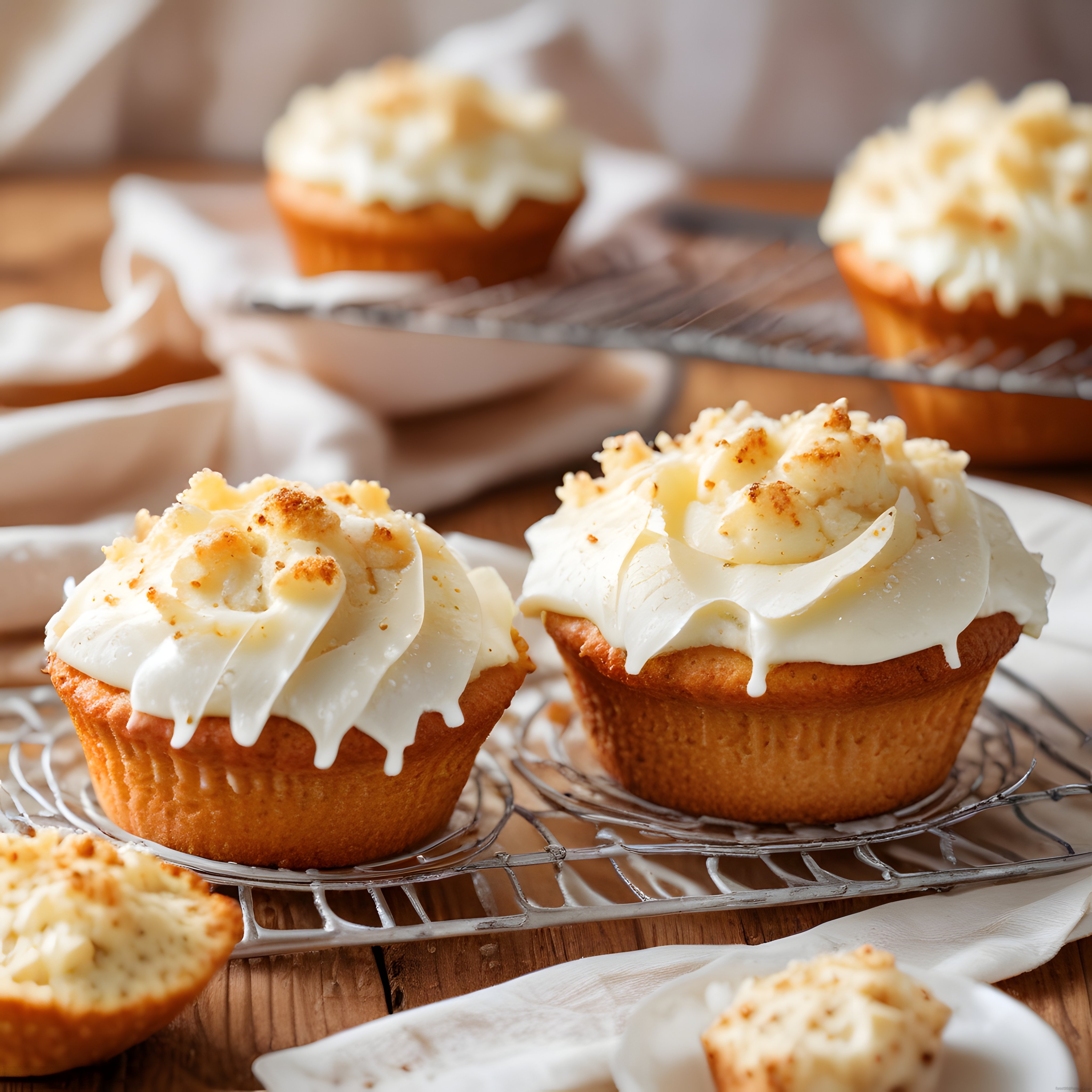 taze cupcakelerin üzerinde akışkan krema ve kırıntı süslemesi ile ev tatlısı