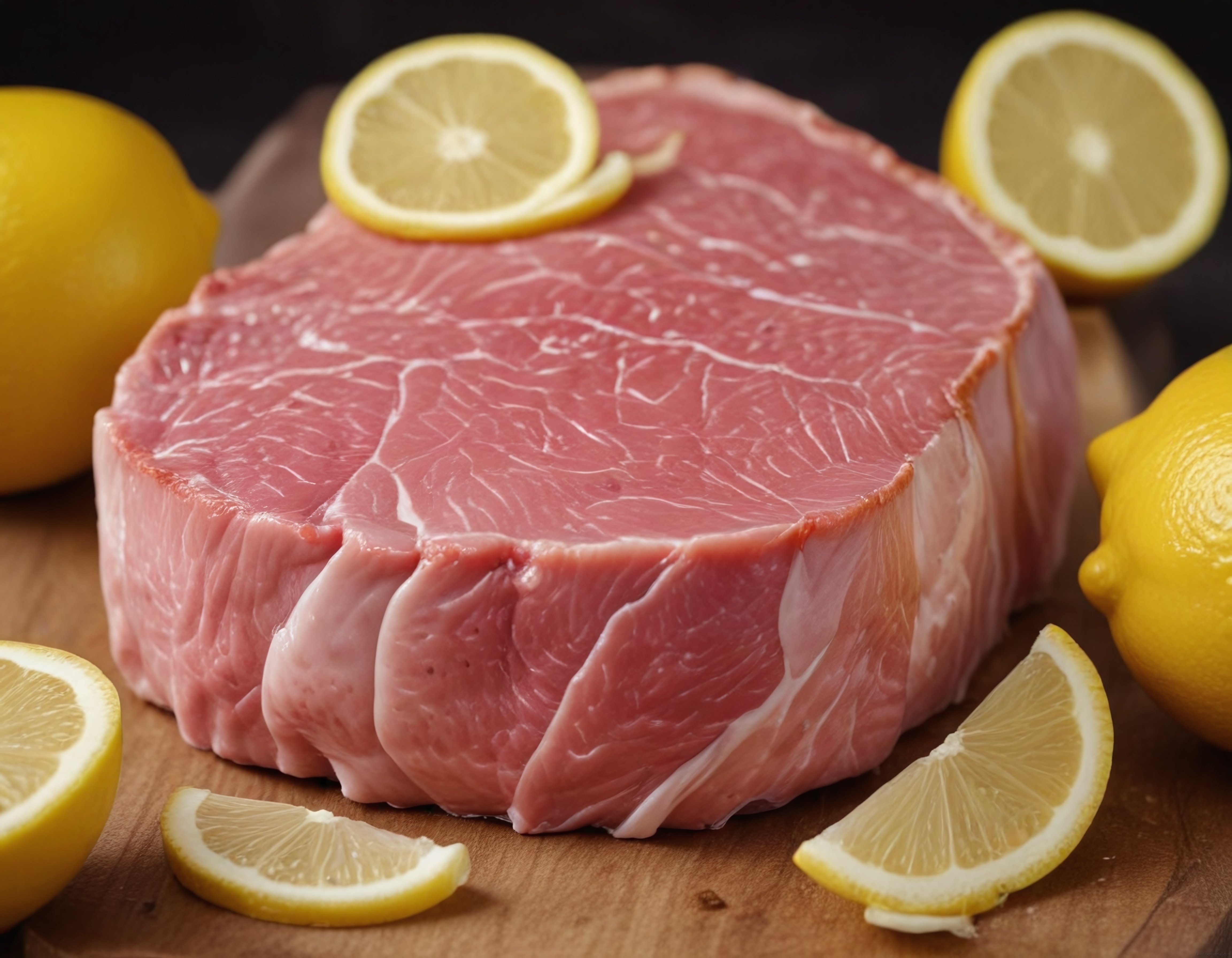 Taze Dana Eti ve Sarı Limon Dilimleriyle Rustik Mutfak Hazırlığı