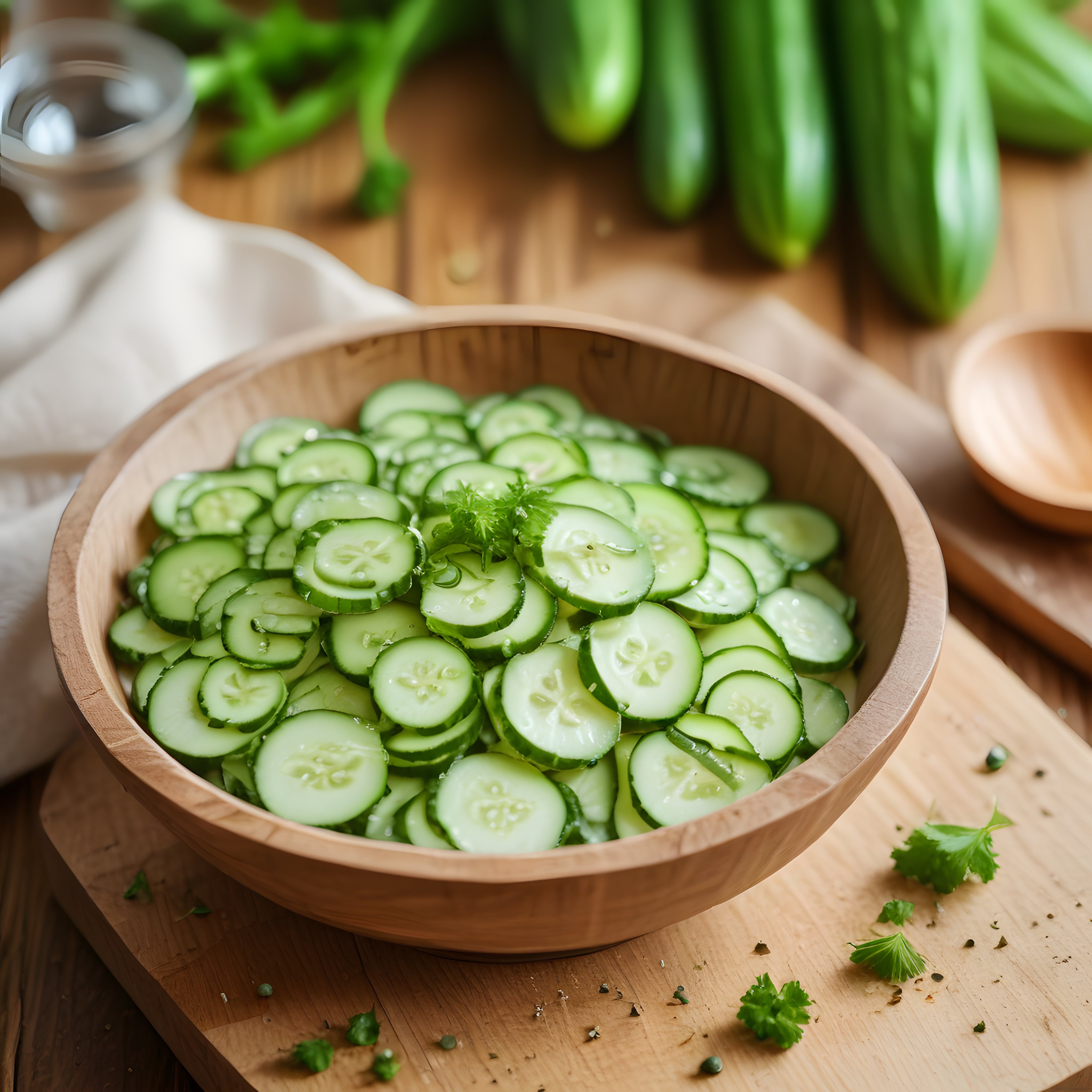 Taze Dilimlenmiş Salatalık ile Ev Yapımı Sağlıklı Salata ve Meze Sunumu