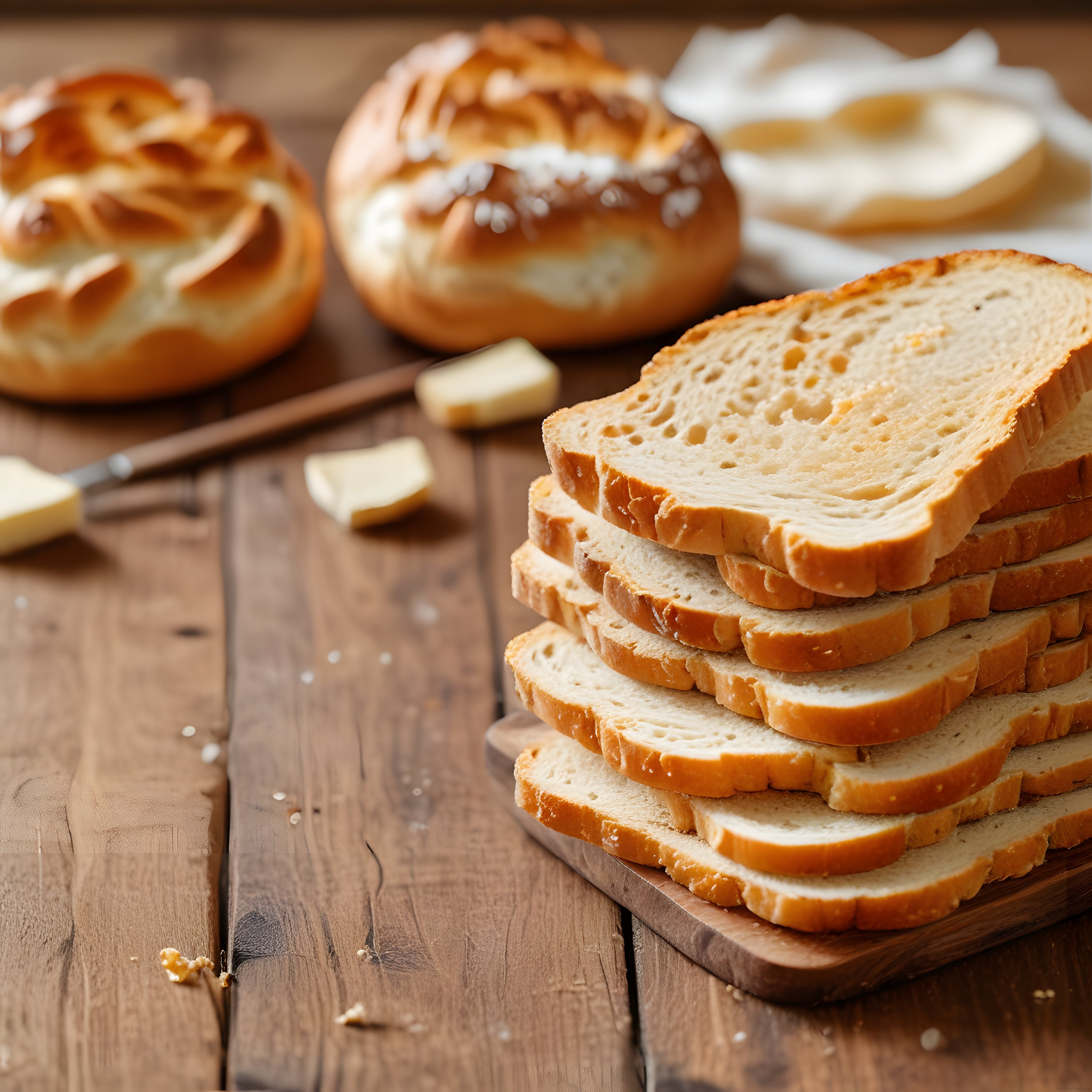 Taze Dilimlenmiş Tost Ekmeği ve Tereyağı ile Sıcak Kahvaltı Sunumu