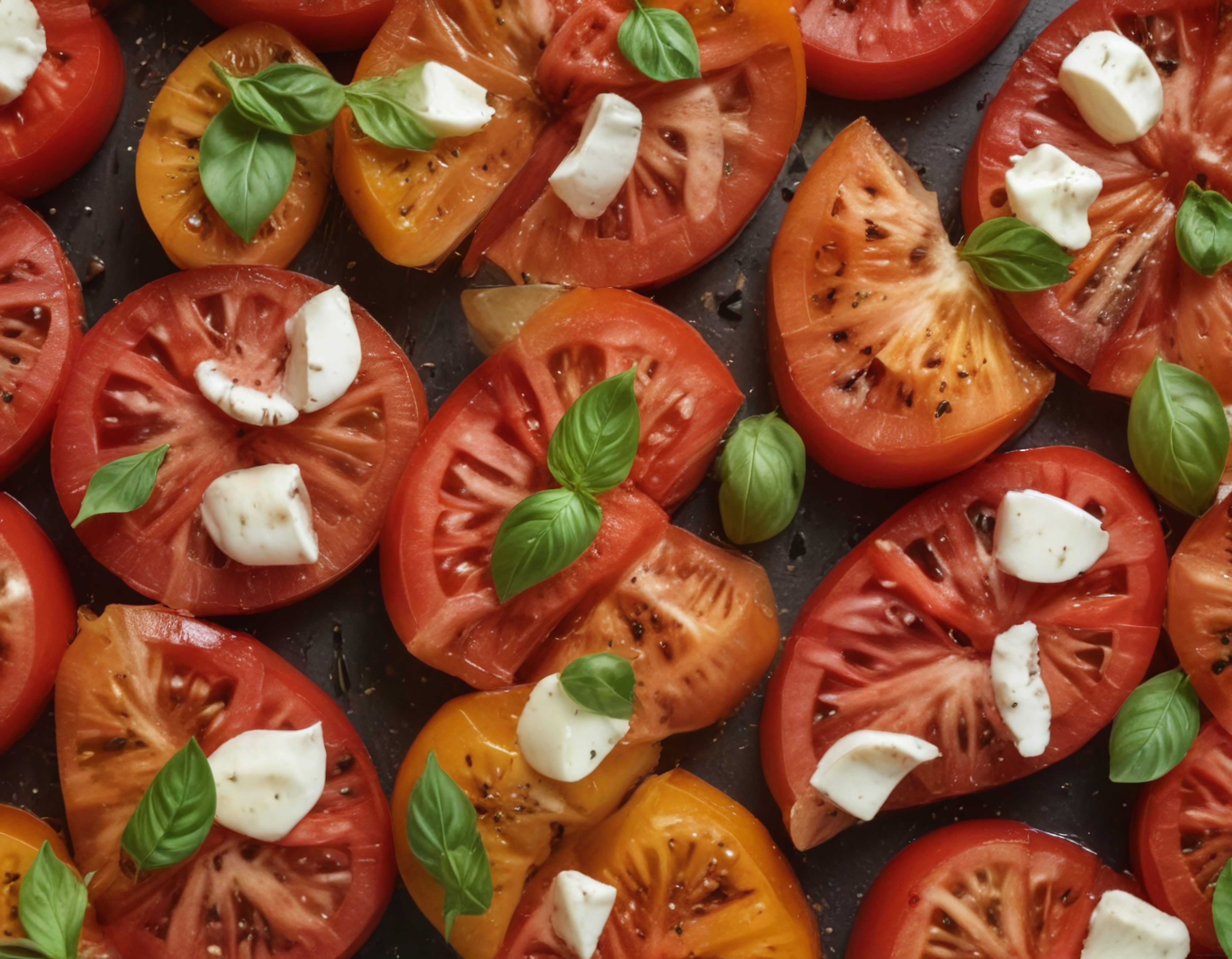 Taze Domates Dilimleri Mozzarella ve Fesleğen ile Caprese Salatası