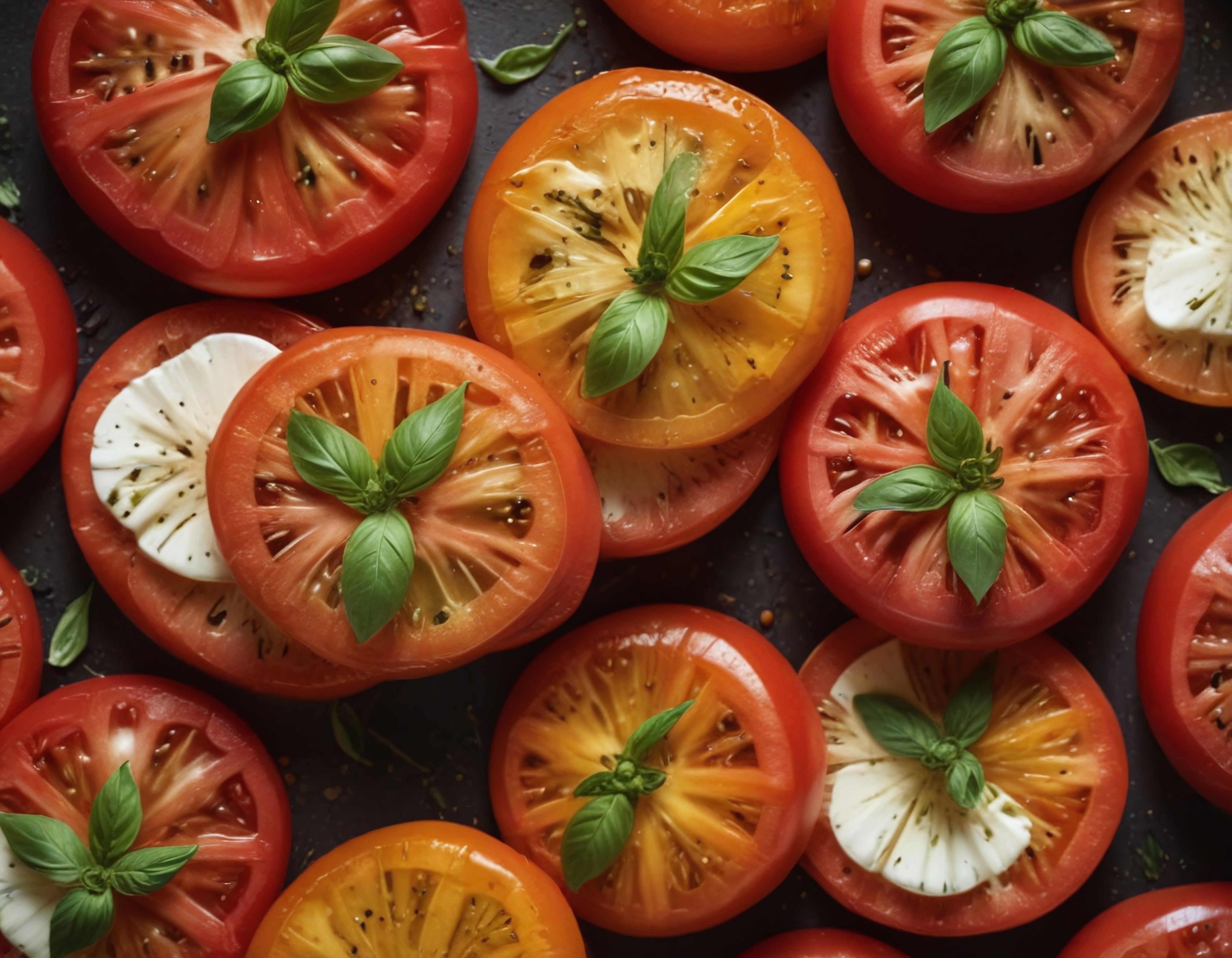 Taze Domates Dilimleri, Mozzarella ve Fesleğenle Hazırlanan Caprese Sunumu
