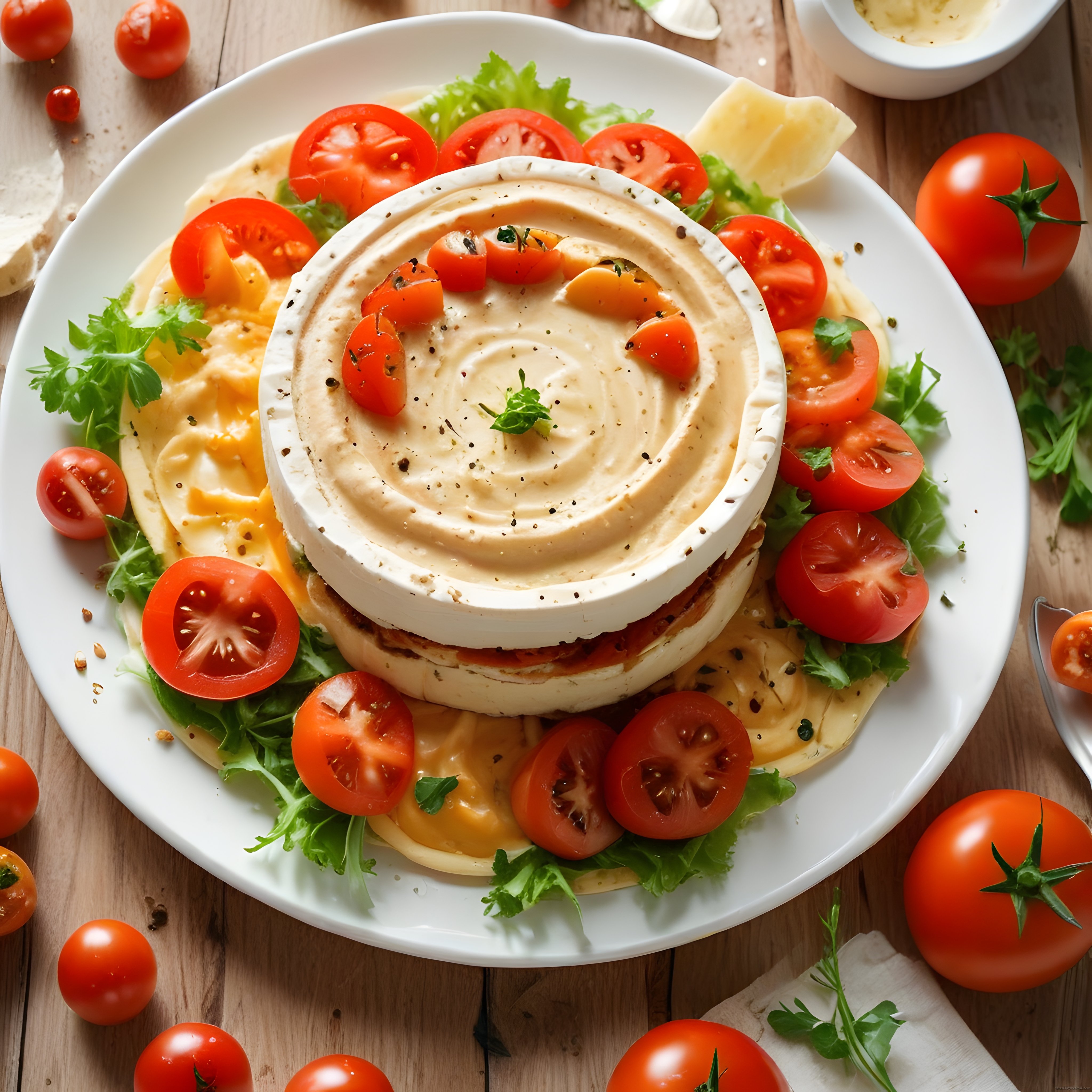 Taze Domates ve Baharatlarla Süslenmiş Kremamsı Humus Tabağı