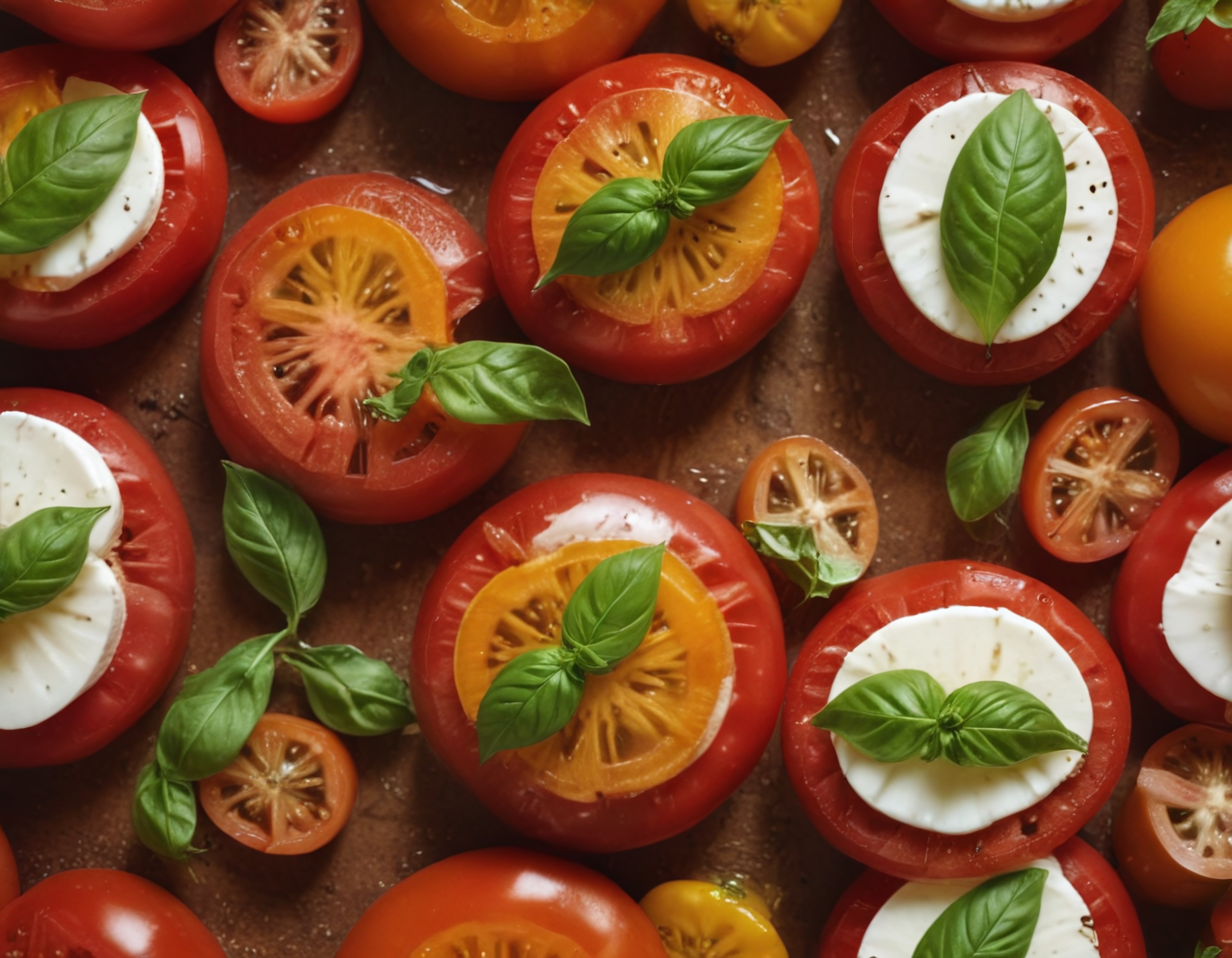 Taze Domates ve Mozzarella ile Fesleğenli İtalyan Caprese Salata Hazırlığı