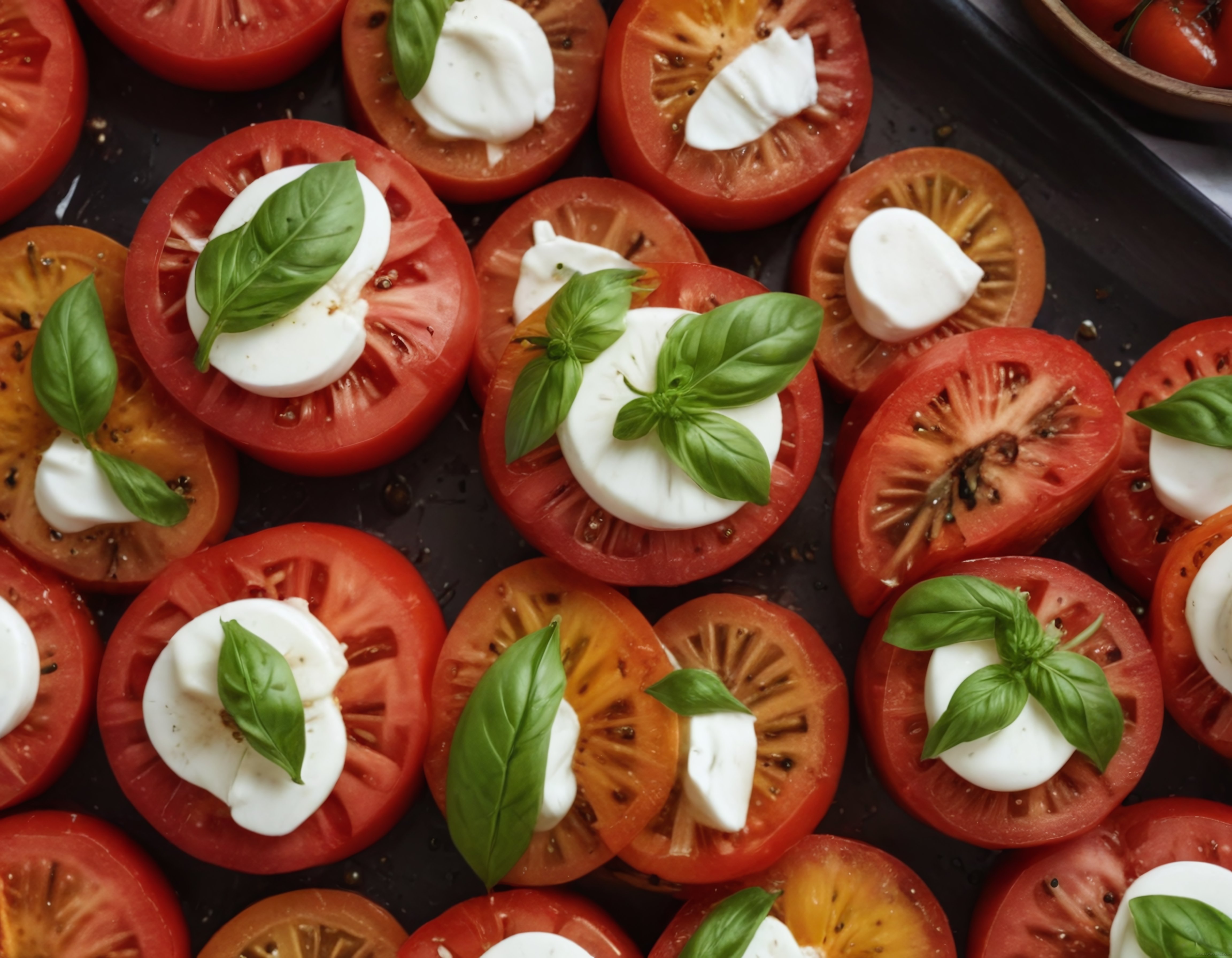 Taze Domates ve Mozzarelladan Oluşan Renkli Caprese Salatası Kuş Bakışı Görünüm