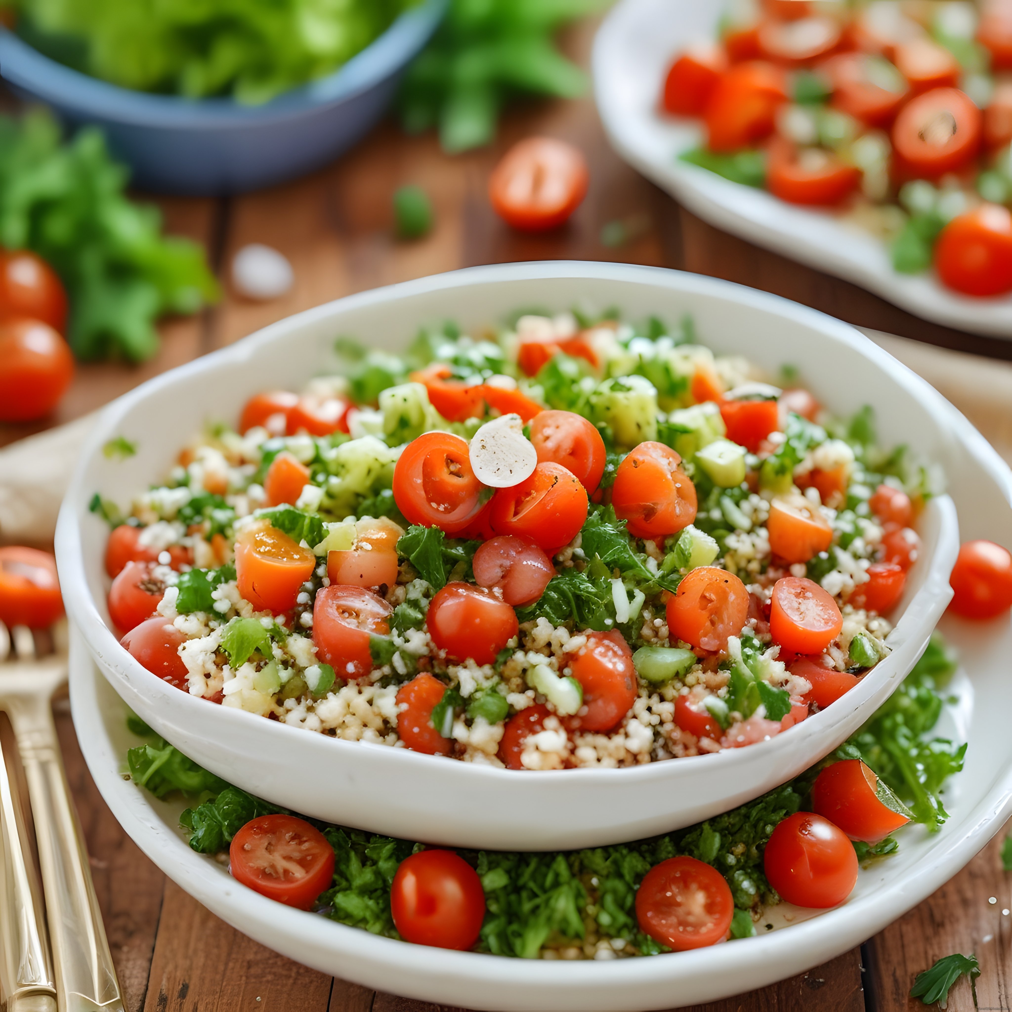 Taze Domates ve Peynirle Hazırlanan Göz Alıcı Yeşil Salata Sunumu