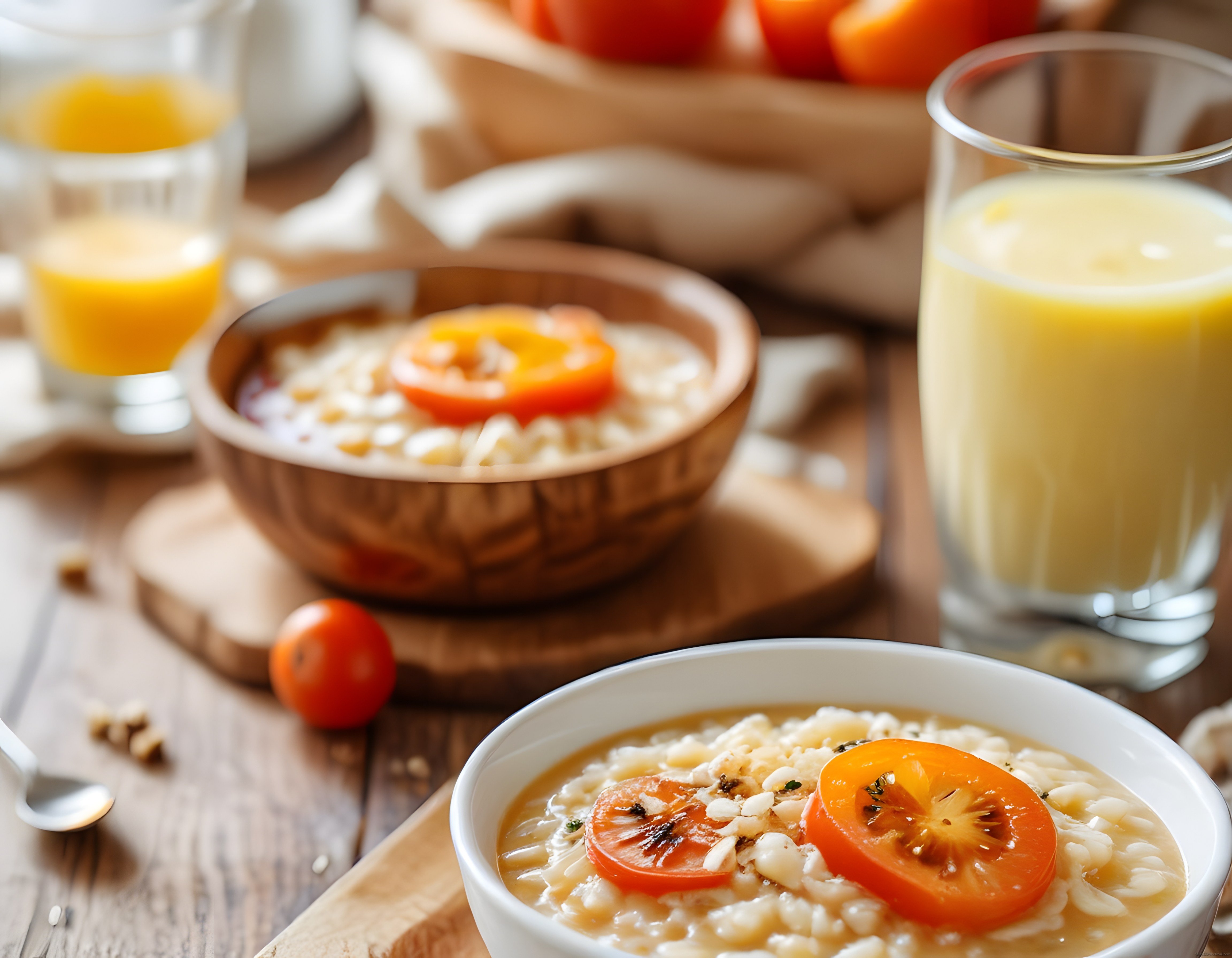 Taze Domates ve Peynirli Nefis Kahvaltı Masası, Portakal Suyu Eşliğinde