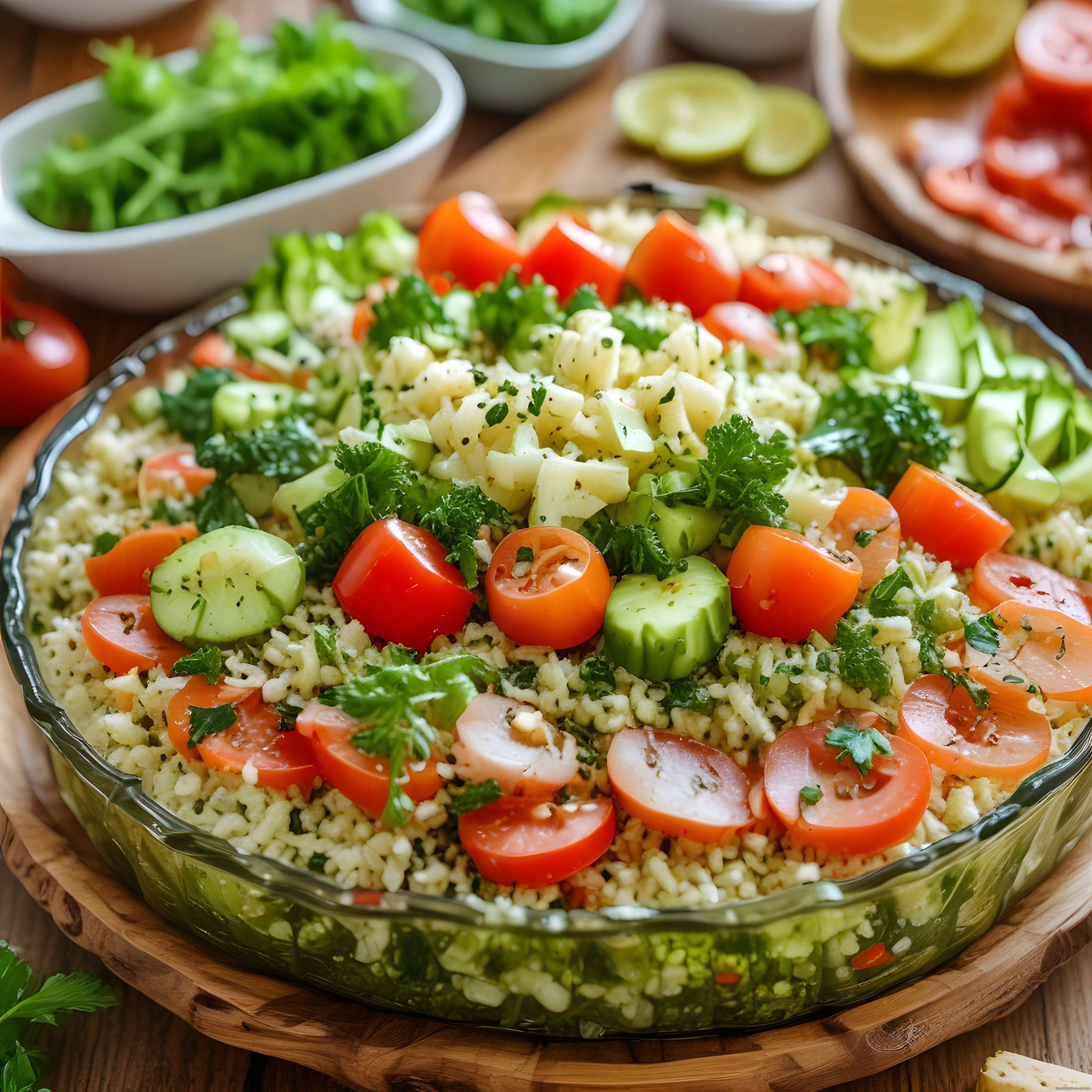 Taze Domates ve Salatalıklı Peynirli Bulgur Salatası Tarifi Sunumu