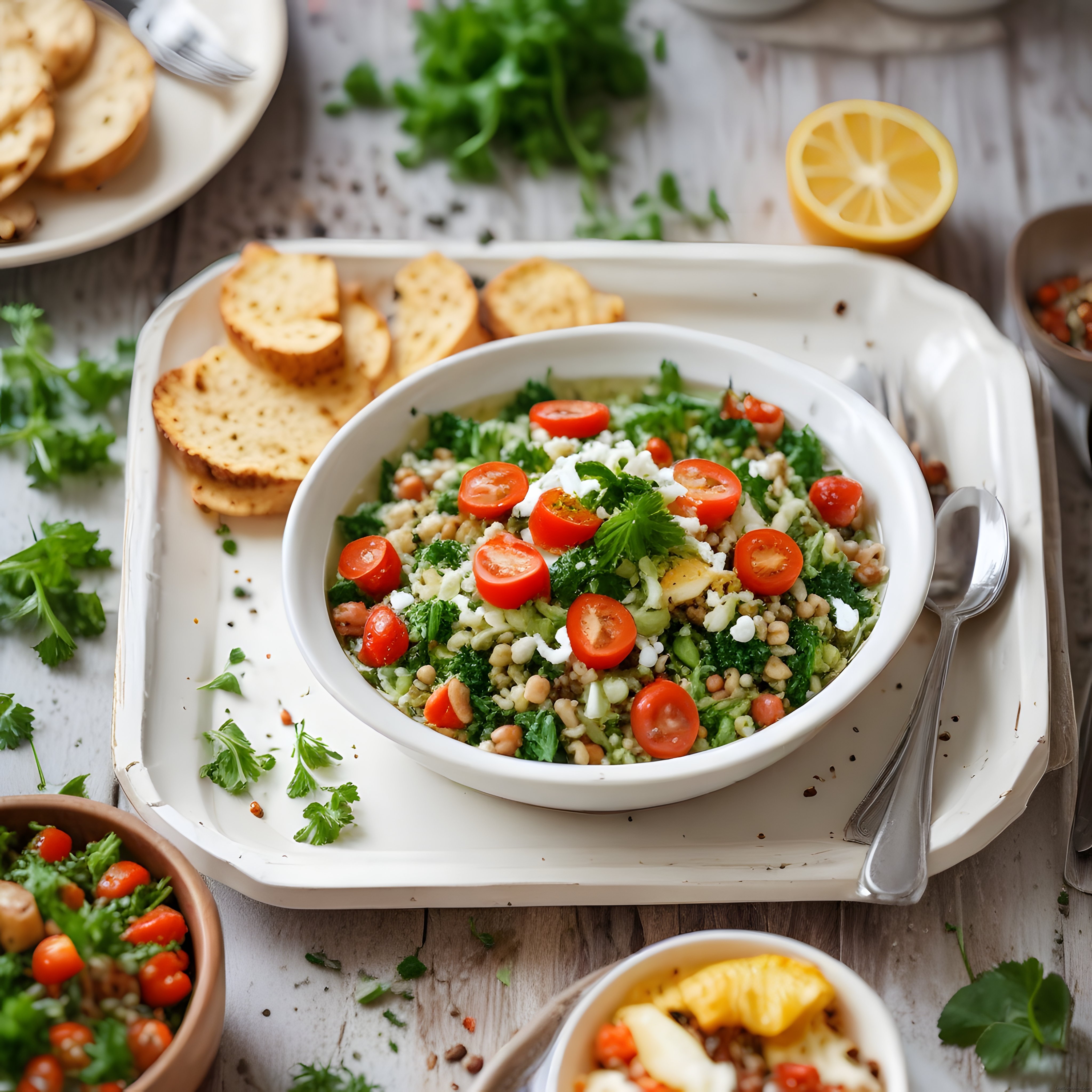 Taze domatesli bulgur salatasıyla sağlıklı ve renkli yaz sofrası sunumu