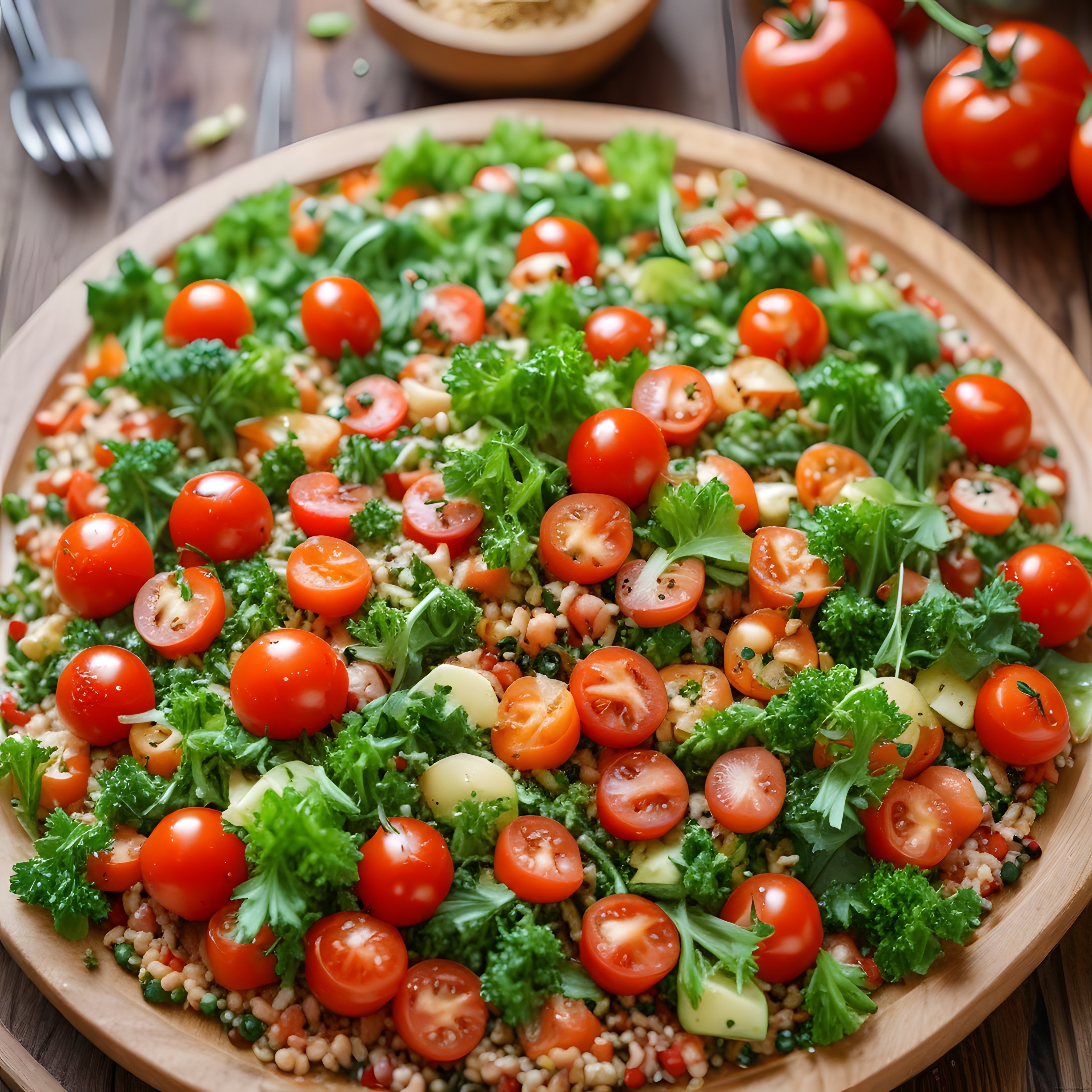 Taze Domatesli Maydanozlu Kısır Salata: Ahşap Kapta Sağlıklı ve Lezzetli Sunum