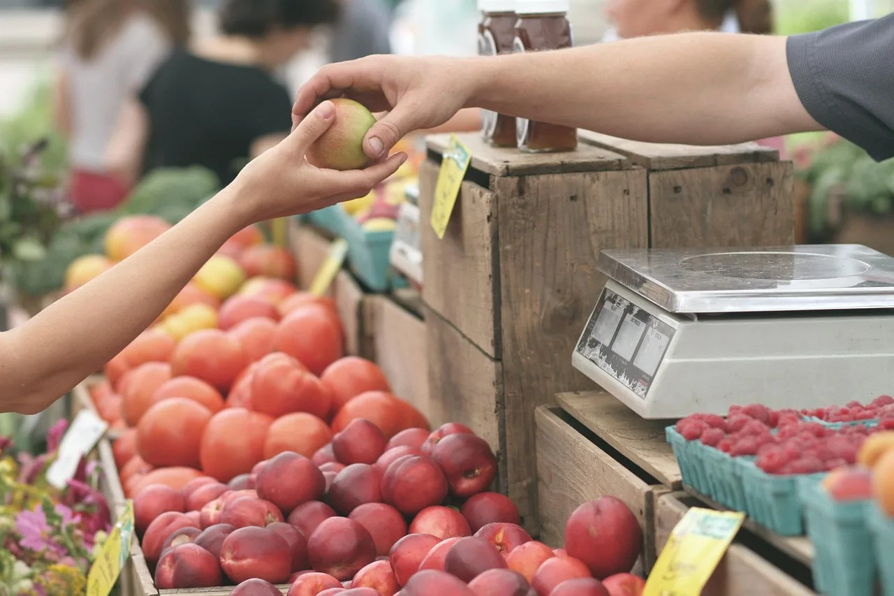Taze elma tezgahı - farmer market sahnesi
