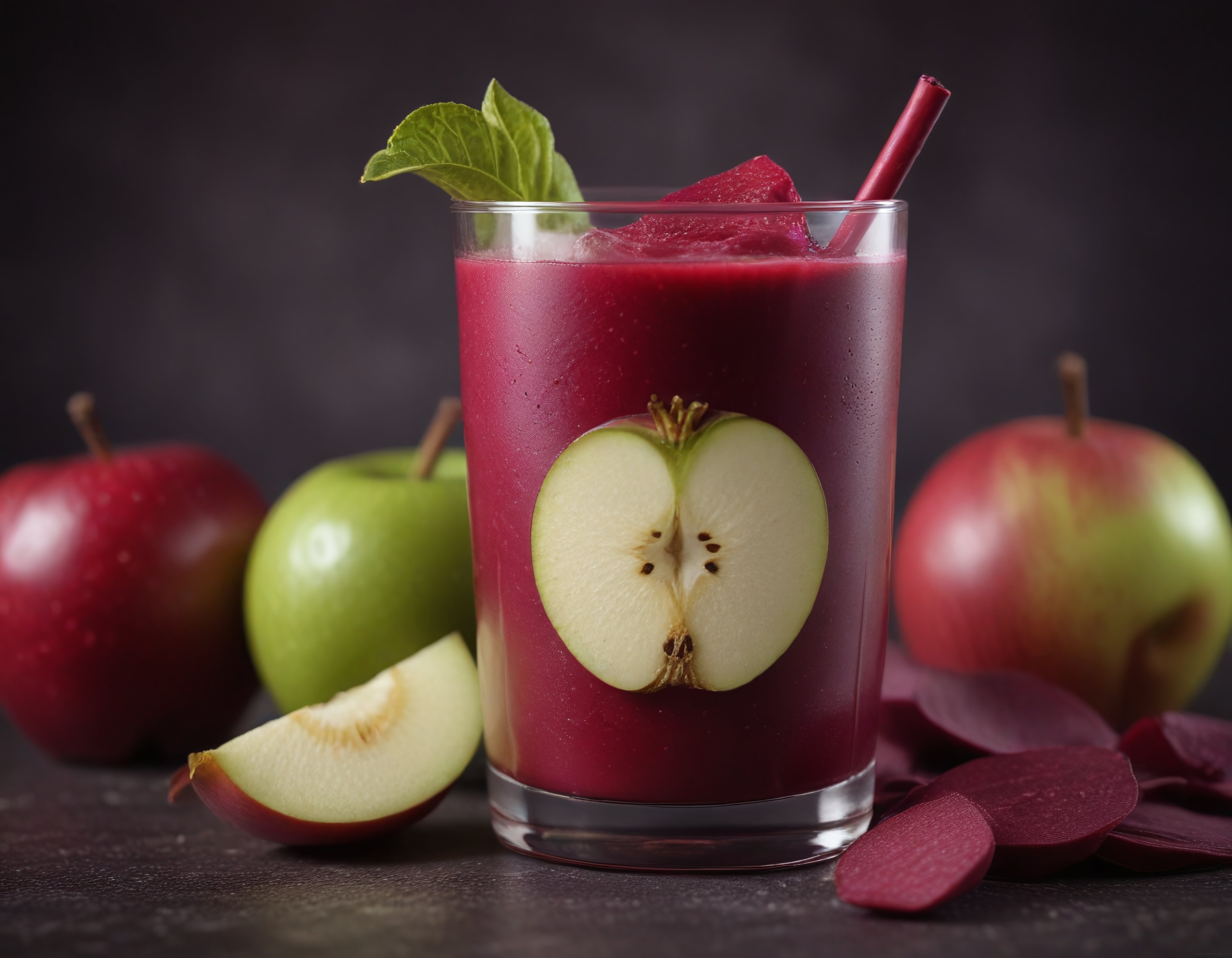 Taze Elma ve Pancarlı Smoothie: Koyu Arka Planlı Sağlıklı İçecek Sunumu