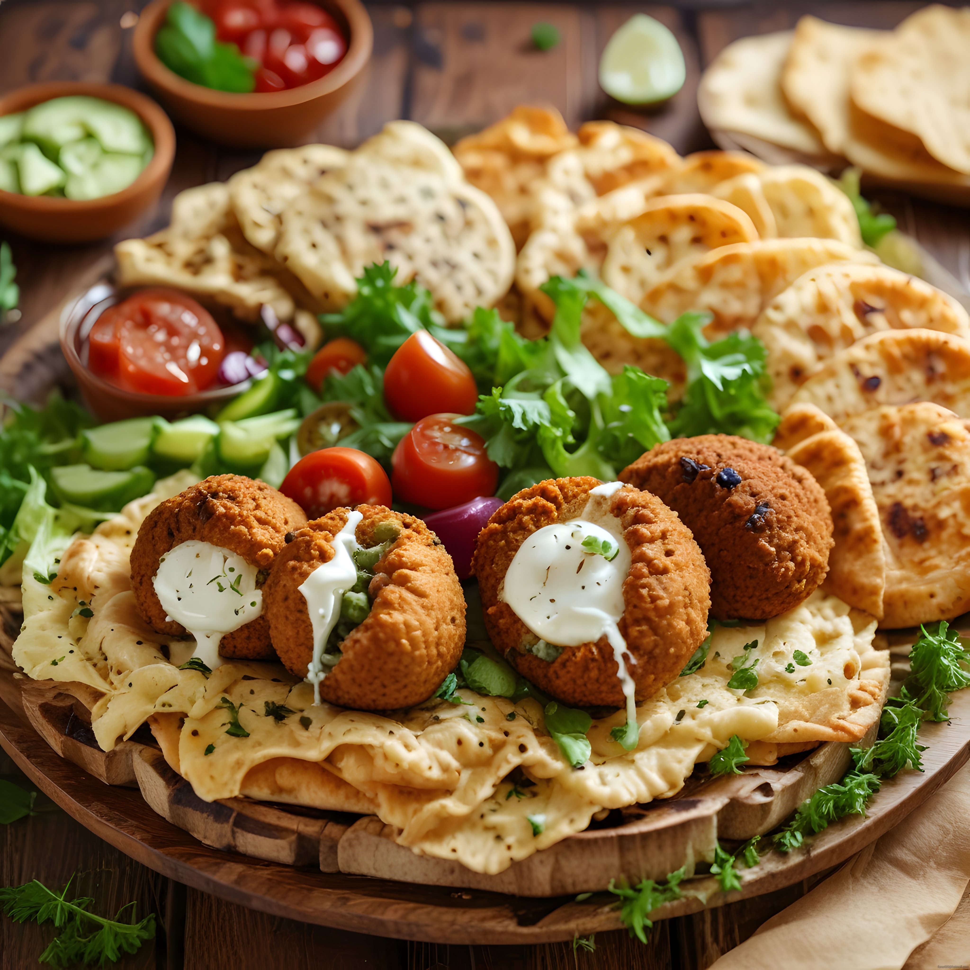 Taze Falafel ve Humuslu Orta Doğu Meze Tabağı: Sağlıklı ve Lezzetli