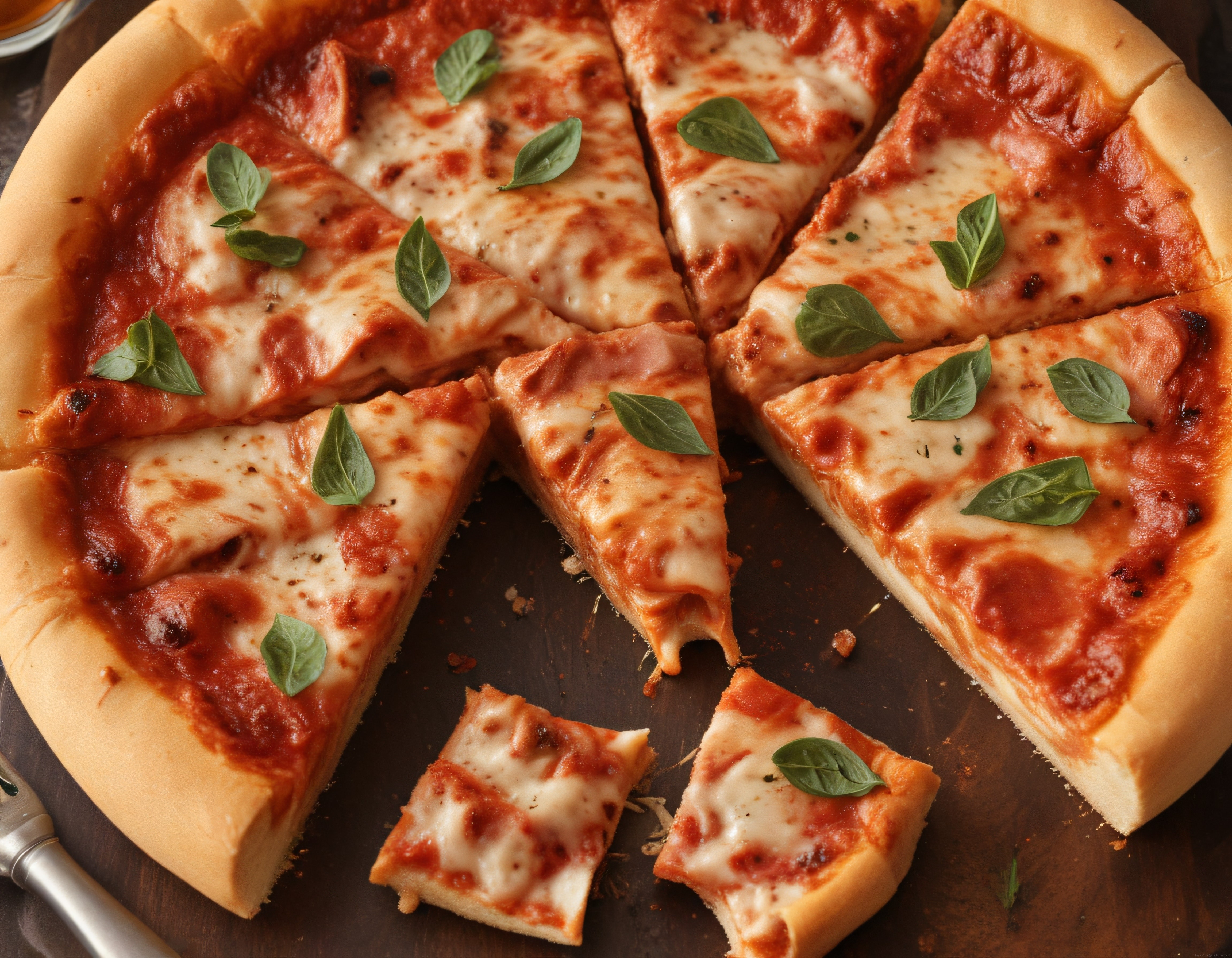 Taze Fesleğen ve Eritilmiş Mozzarella ile Zengin Lezzetli Margherita Pizza