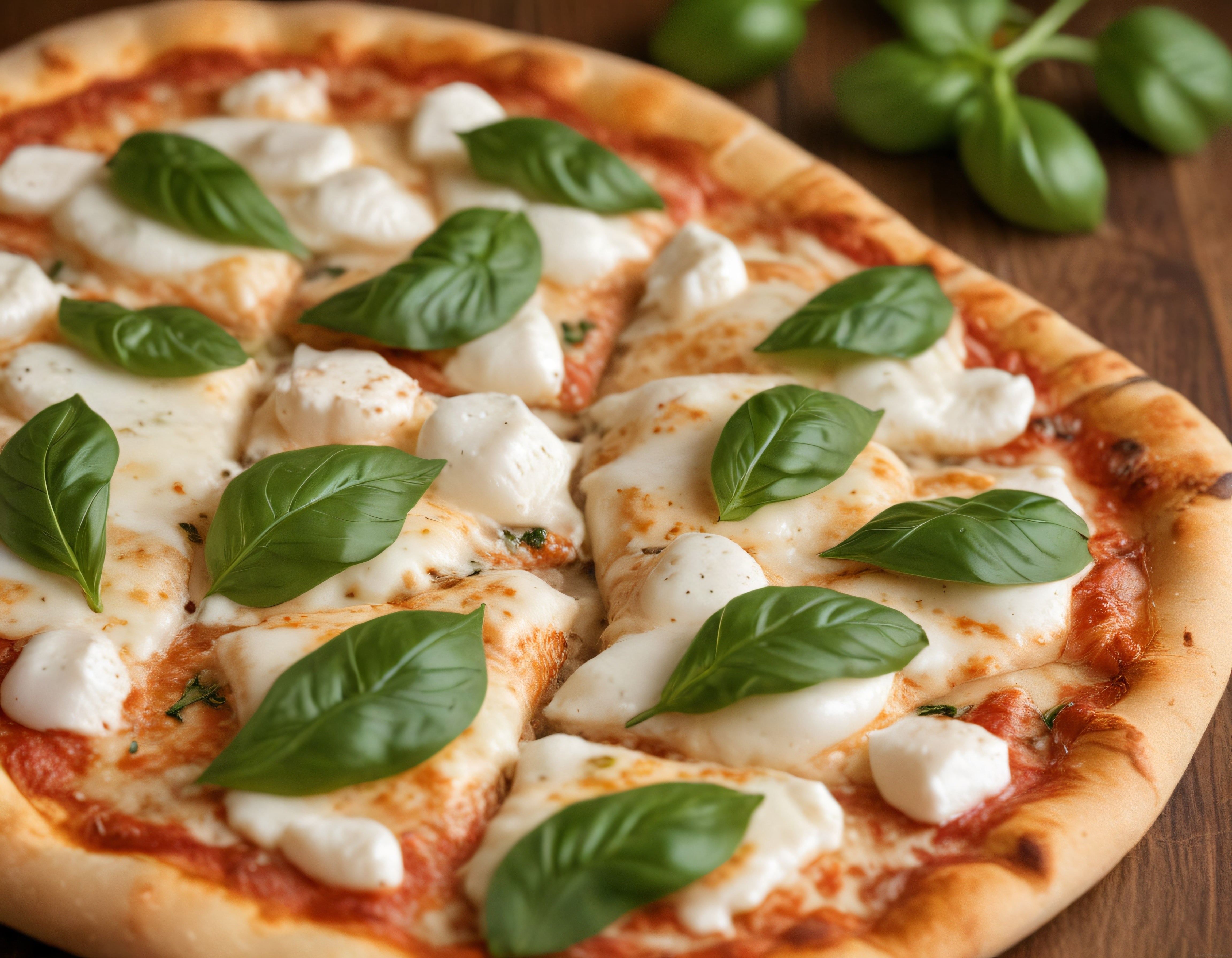 Taze Fesleğen ve Mozzarella Peyniriyle Süslenmiş İtalyan Margherita Pizza