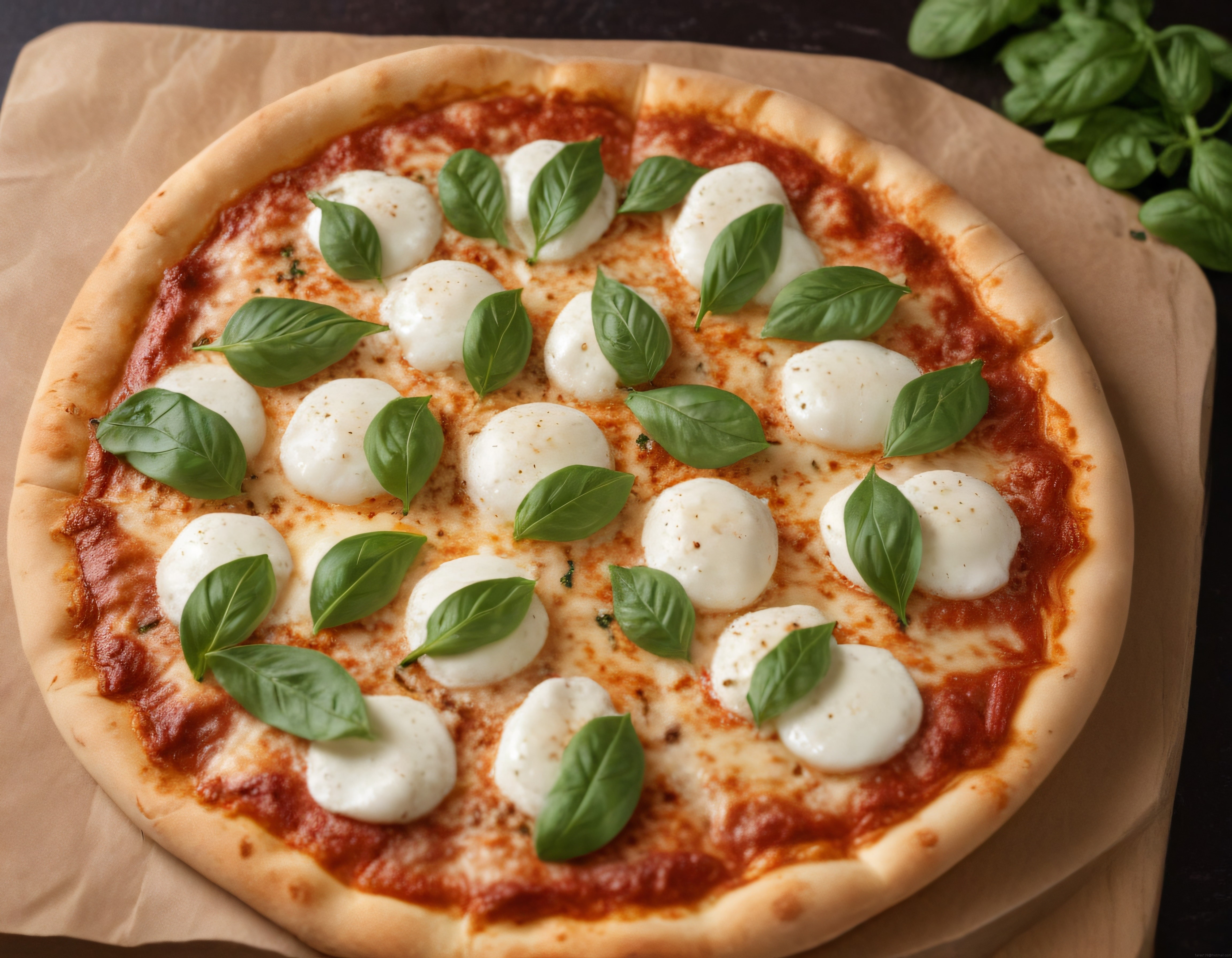 Taze Fesleğen ve Mozzarella Peynirli Ev Yapımı İtalyan Margherita Pizza