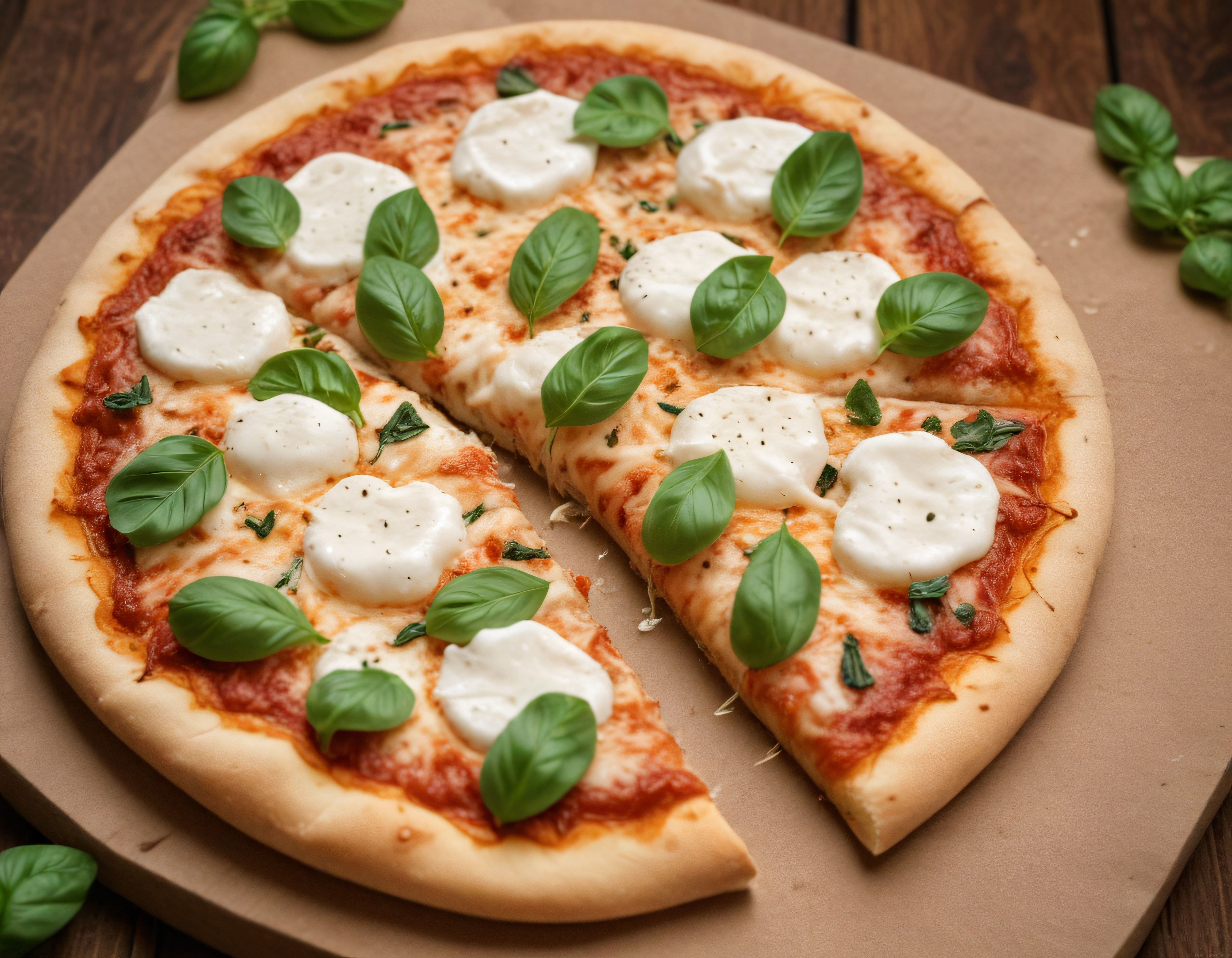 Taze Fesleğen ve Mozzarella Peynirli İtalyan Margherita Pizza Görseli