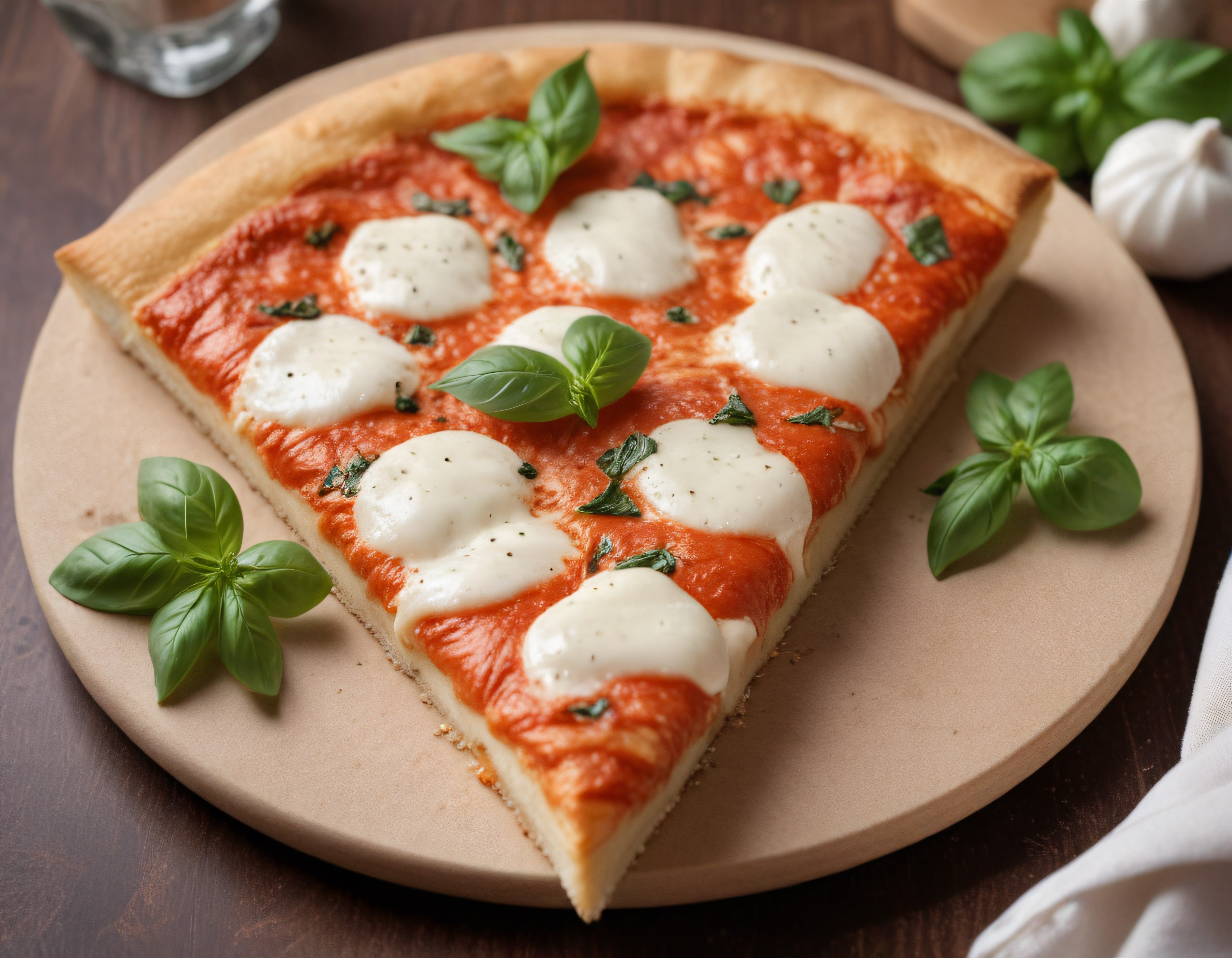 Taze Fesleğen ve Mozzarella Peynirli İtalyan Usulü Leziz Margarita Pizza Sunumu