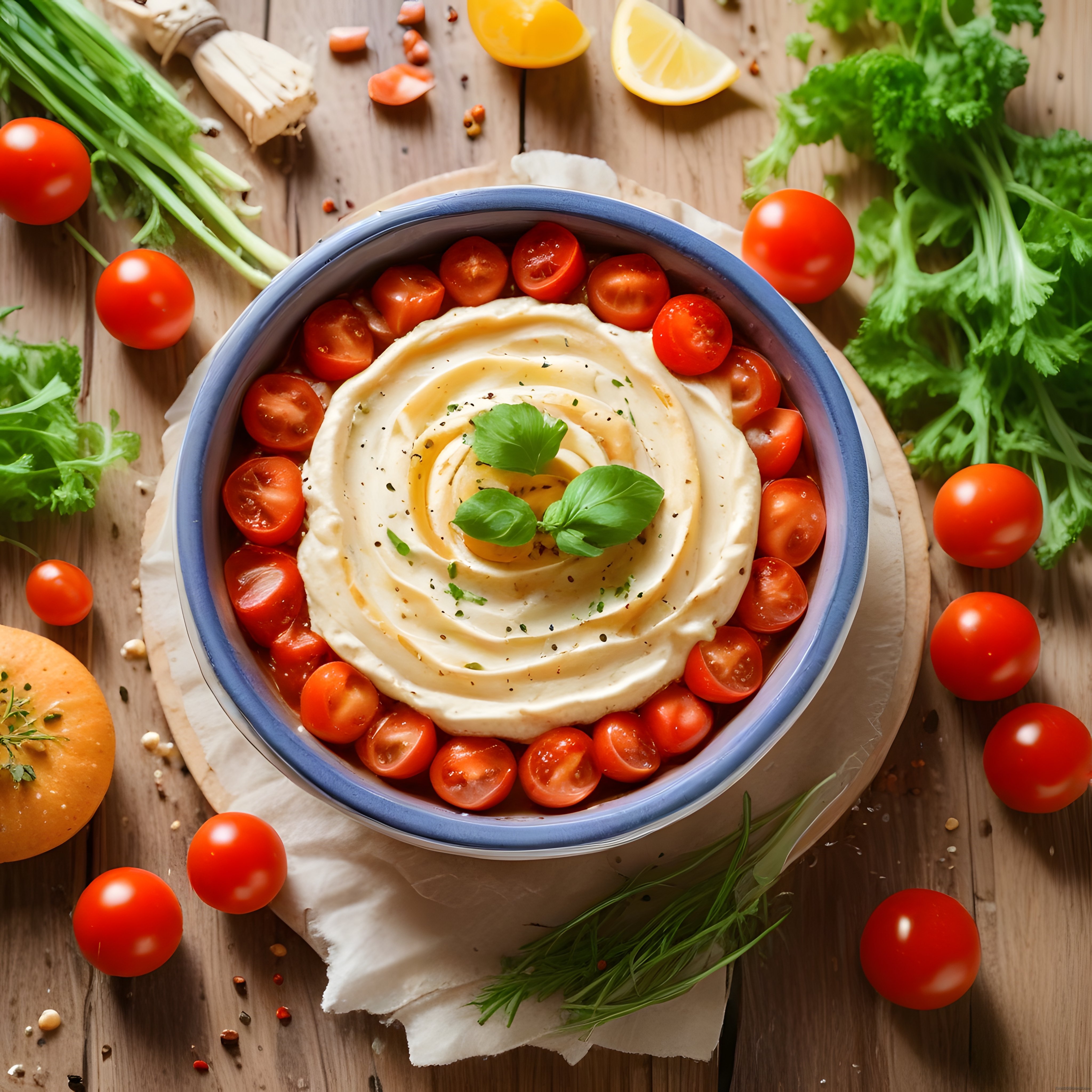 Taze Fesleğen ve Zeytinyağı Süslemeli Krem Peynirli Kahvaltılık Meze