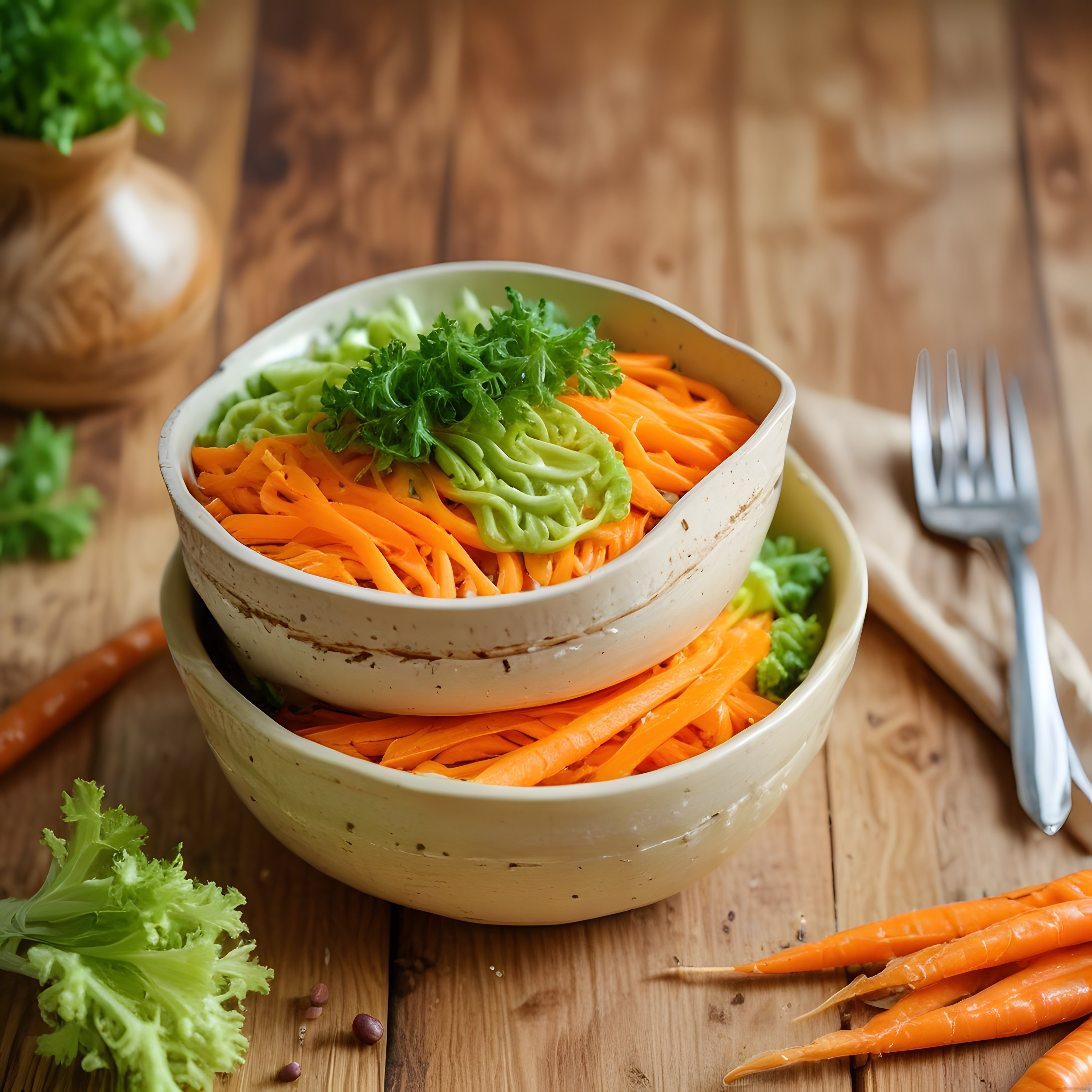 Taze Havuç Dilimleri ve Avokado Soslu Sağlıklı Salata Kasesi