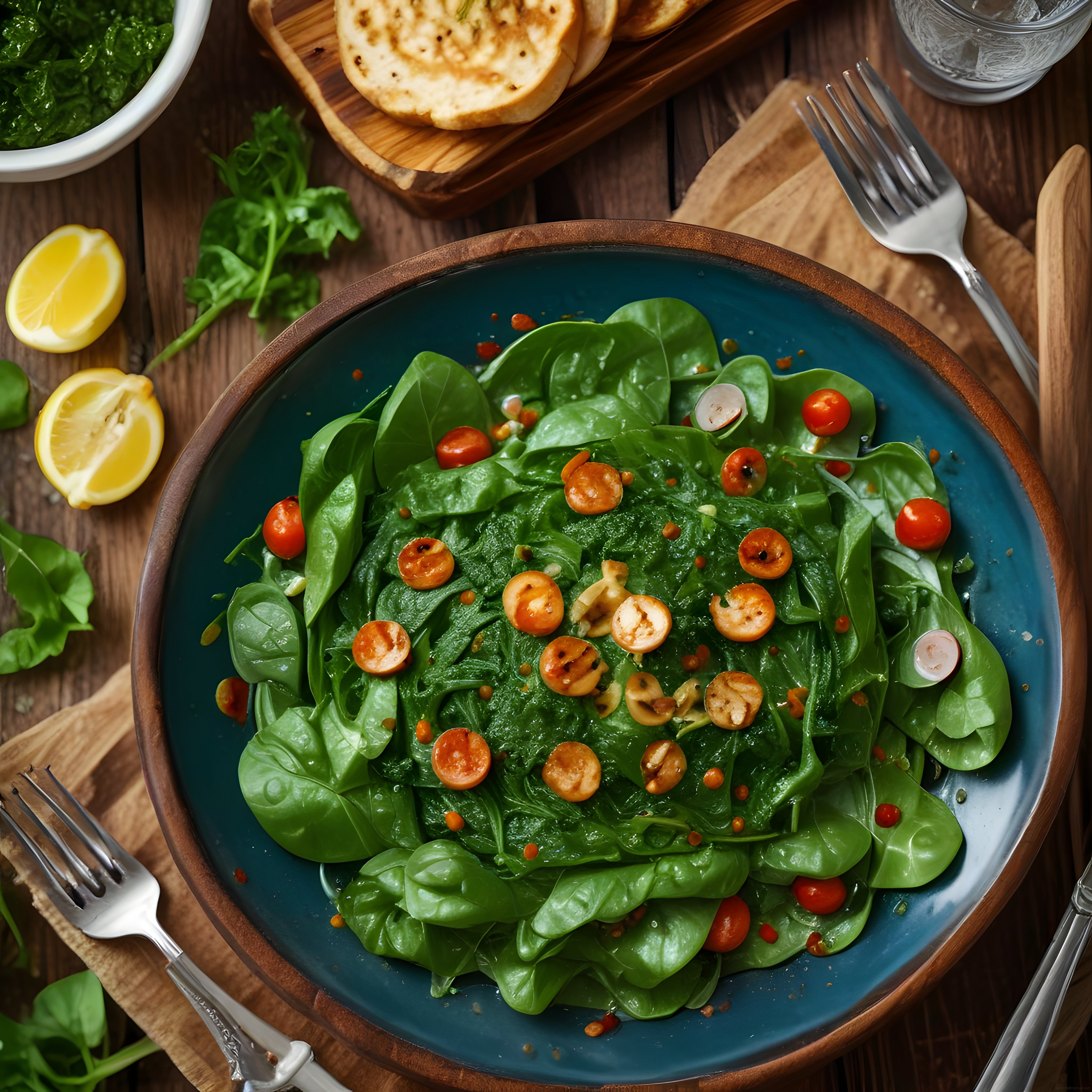 Taze Ispanak Salatası: Kiraz Domates, Mantar ve Pesto Sosu ile Akşam Yemeği