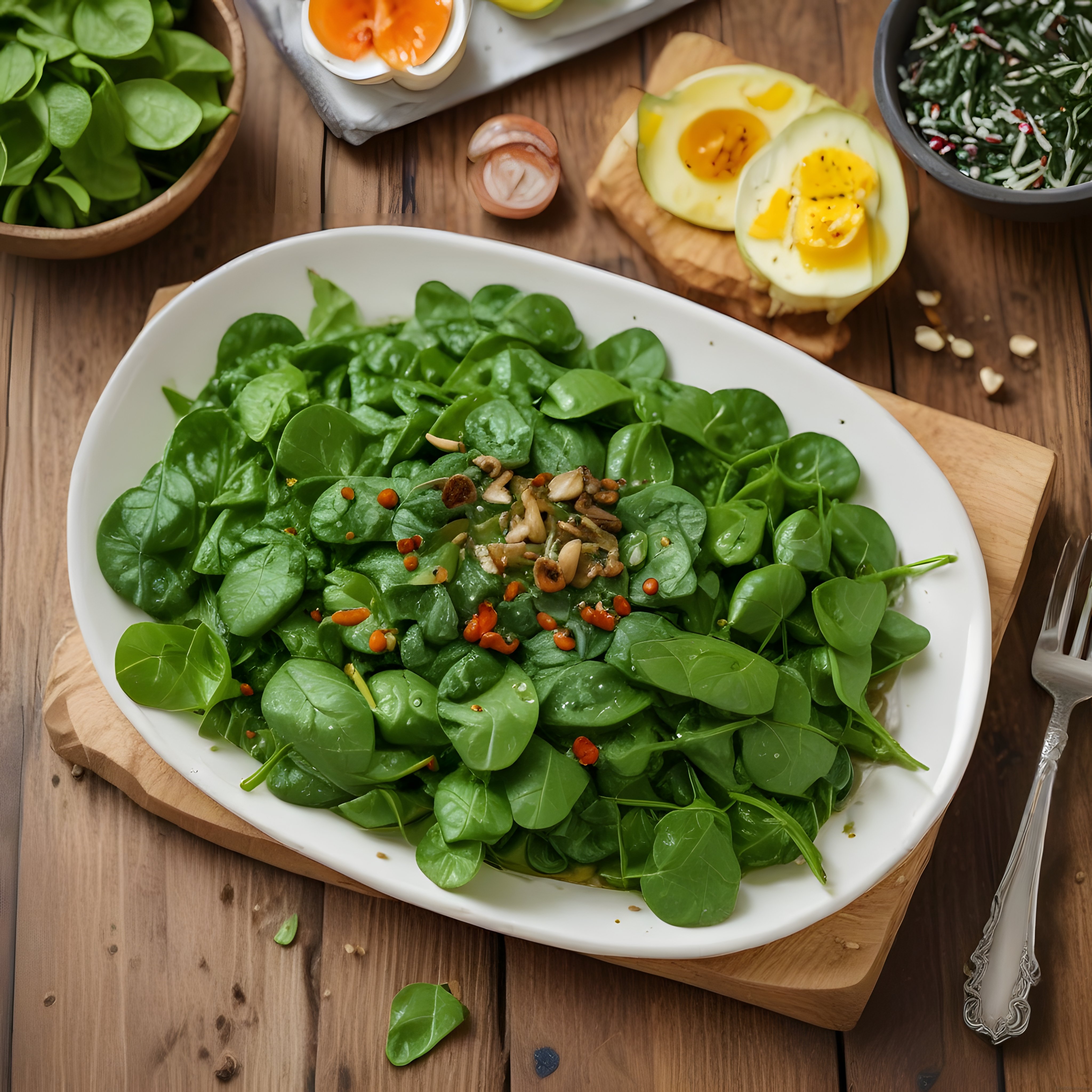 Taze Ispanak Salatası ve Haşlanmış Yumurtalı Besleyici Kahvaltı Tabağı