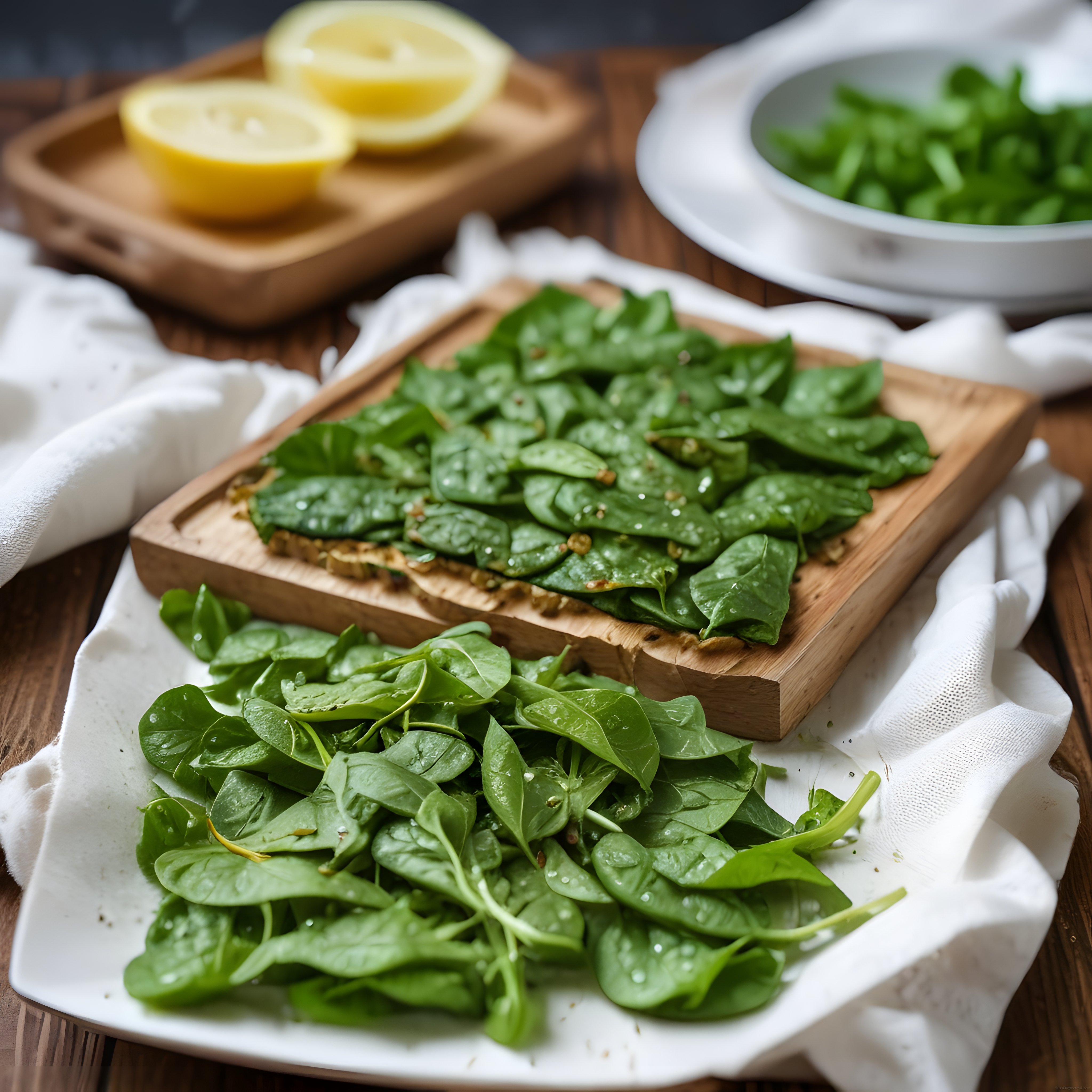 Taze Ispanak Yaprakları: Sağlıklı Salata Malzemeleri ve Limonlu Sunum