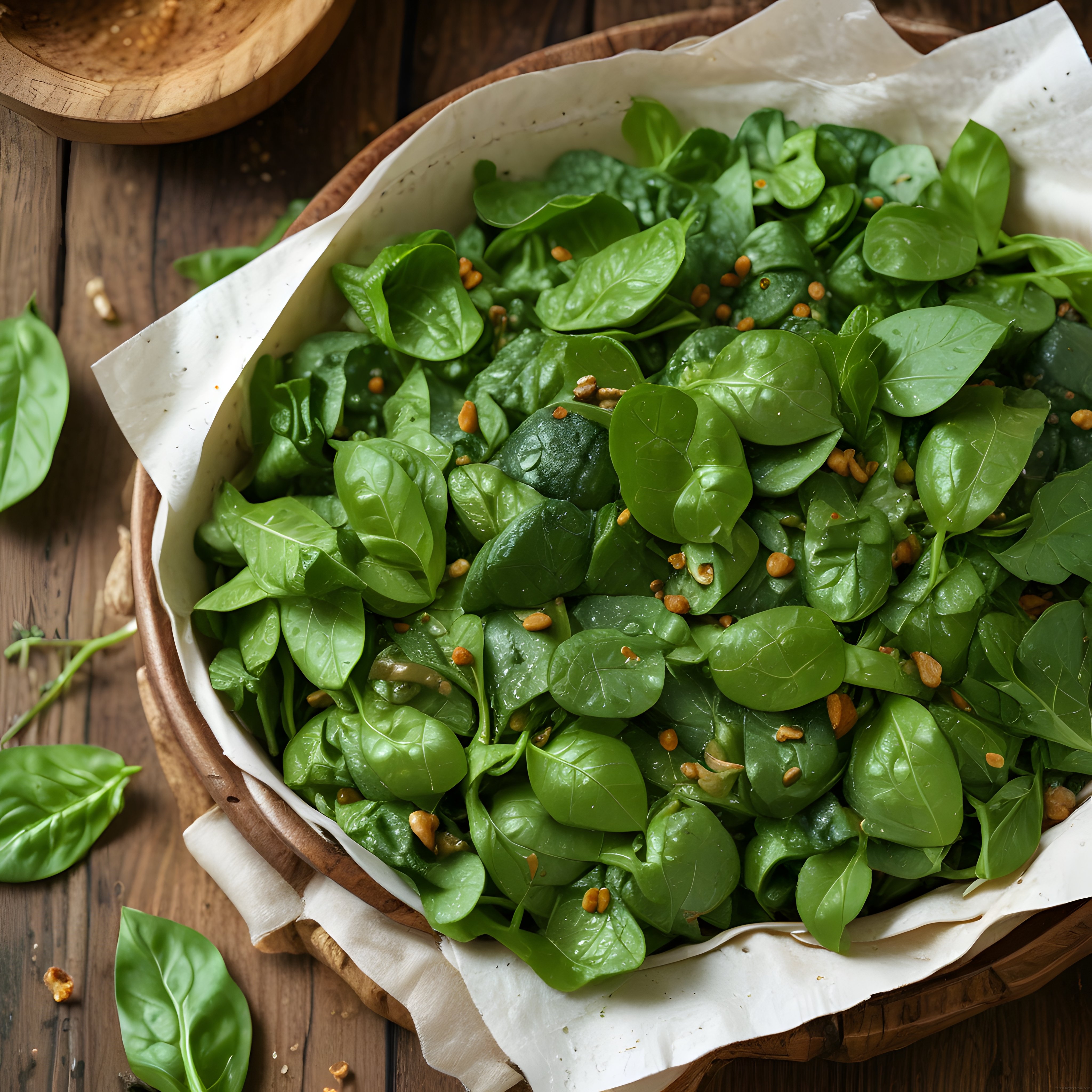 Taze Ispanak Yaprakları ve Çam Fıstığı ile Sağlıklı Salata Sunumu