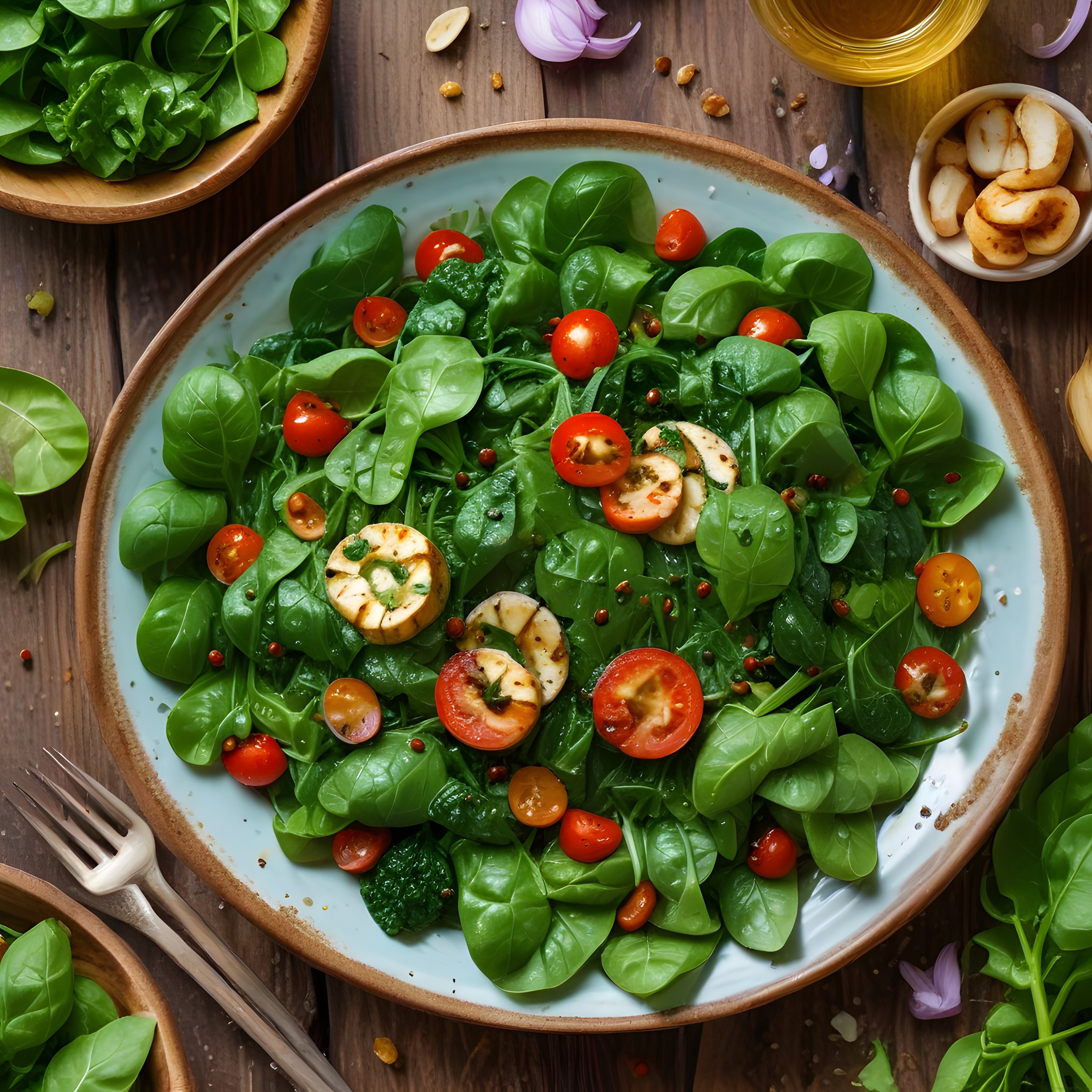 Taze Ispanaklı Domates Salatası: Sağlıklı ve Lezzetli Rustik Sunum
